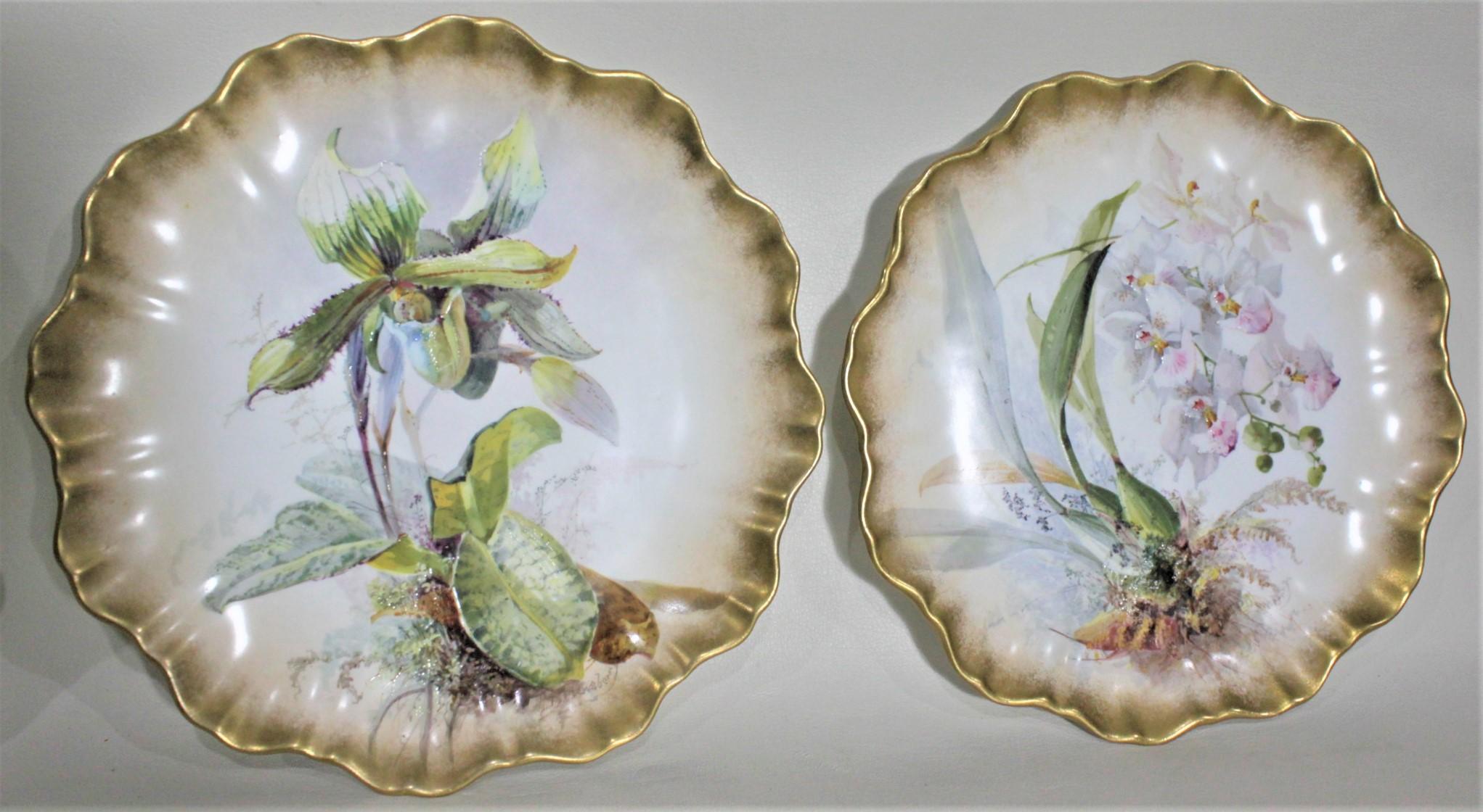 Hand-Painted Set of Antique Hand Painted D. Dewsberry Iris Cabinet Plates for Doulton Burslem For Sale