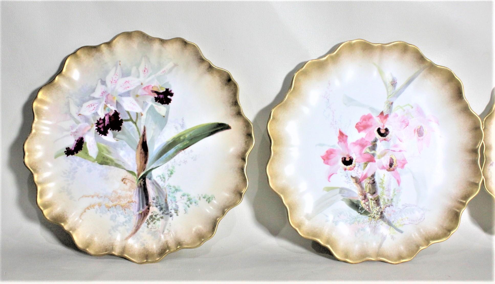 Porcelain Set of Antique Hand Painted D. Dewsberry Iris Cabinet Plates for Doulton Burslem For Sale