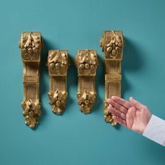 Set of Antique Handcarved Oak Leaf Gilt Corbels