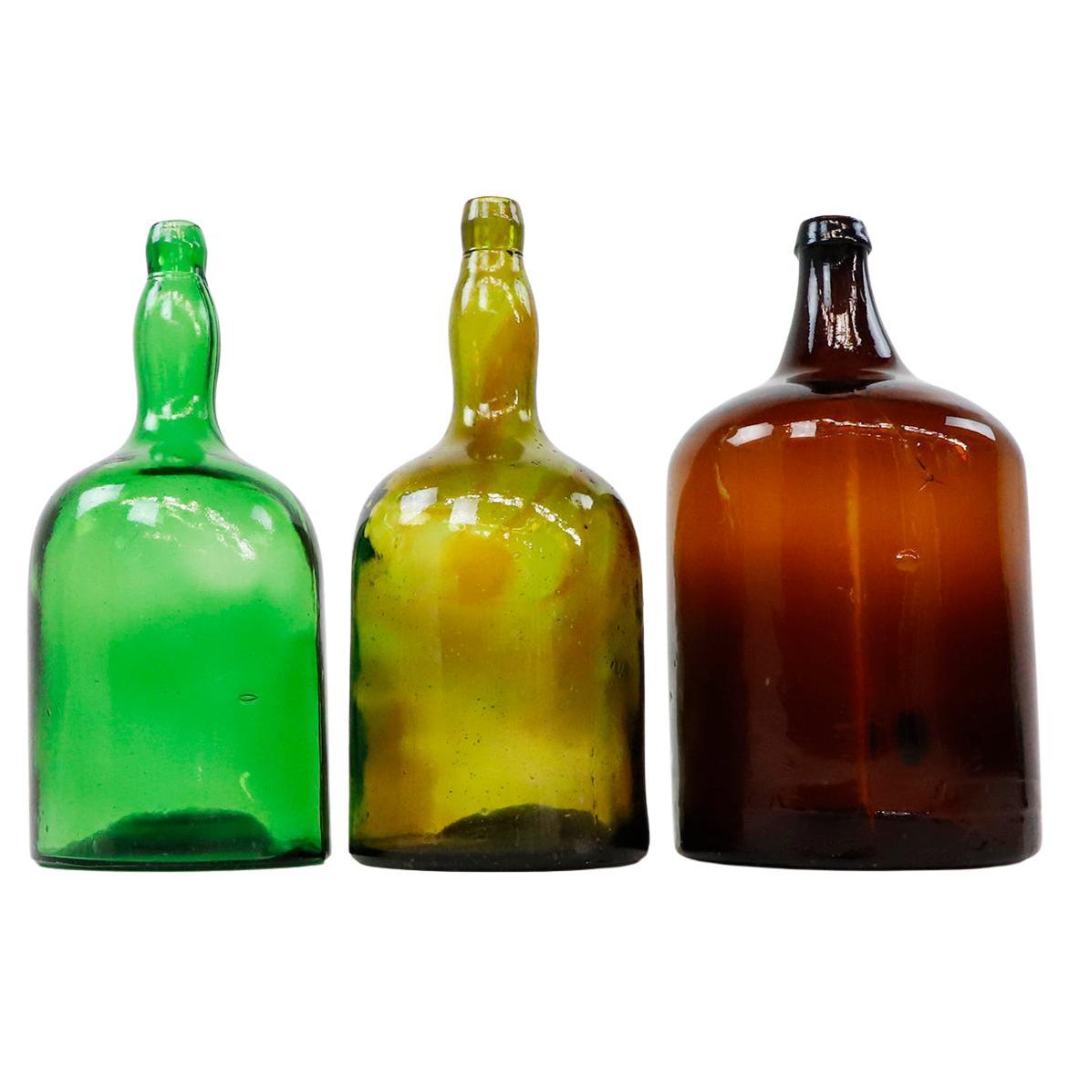 Set of Antique Handmade Bottles For Sale