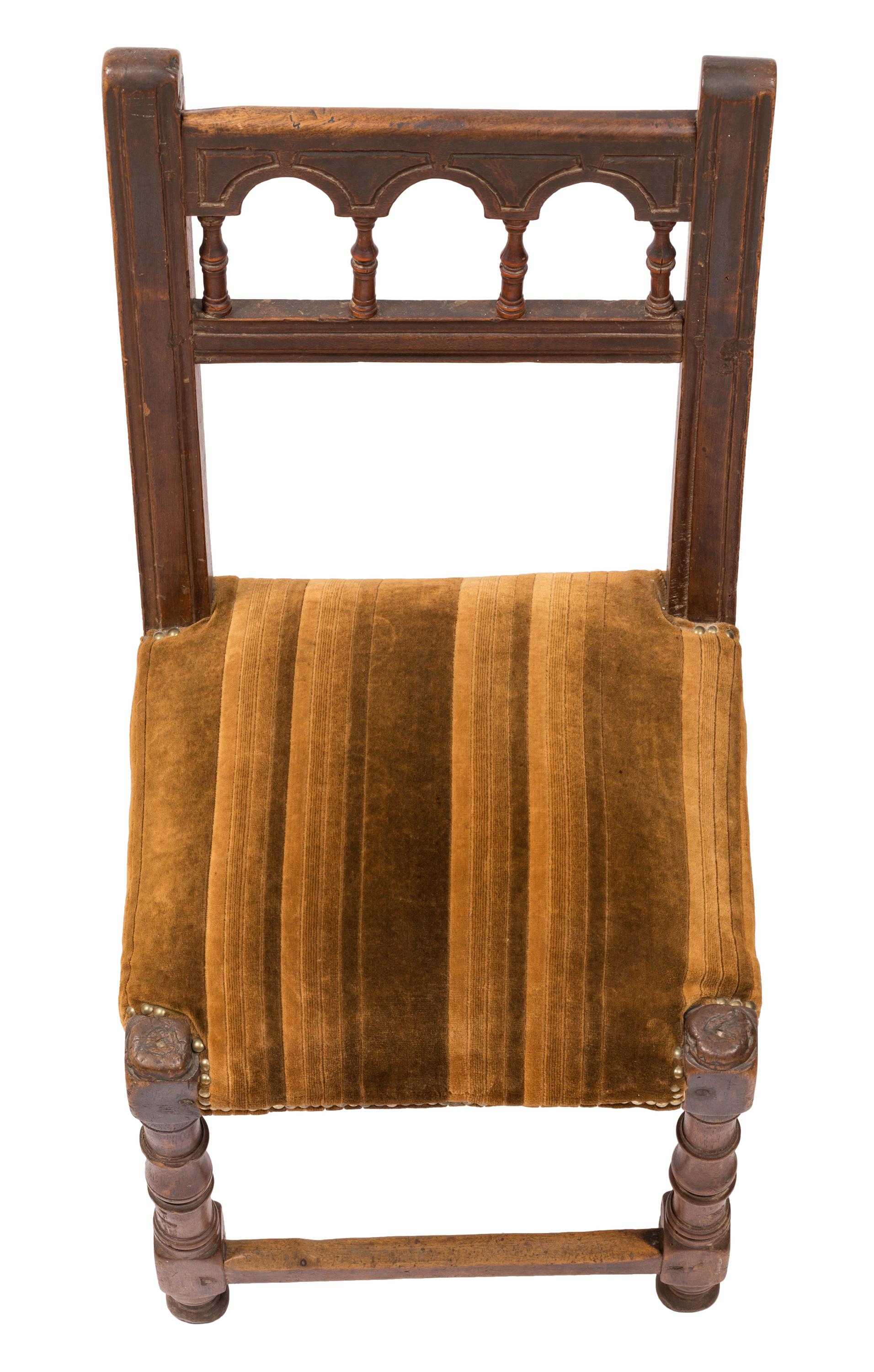 Upholstery Set of Antique Handmade, Upholstered Rustic Wood Chairs from Northern Spain For Sale