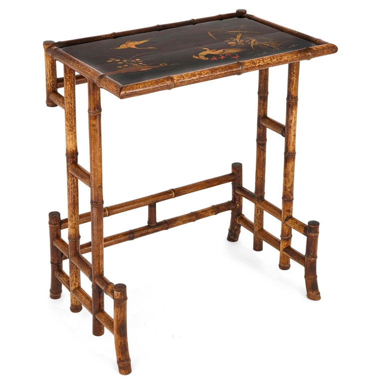 Set of Antique Japanese Bamboo and Lacquer Nesting Tables For Sale at 1stdibs