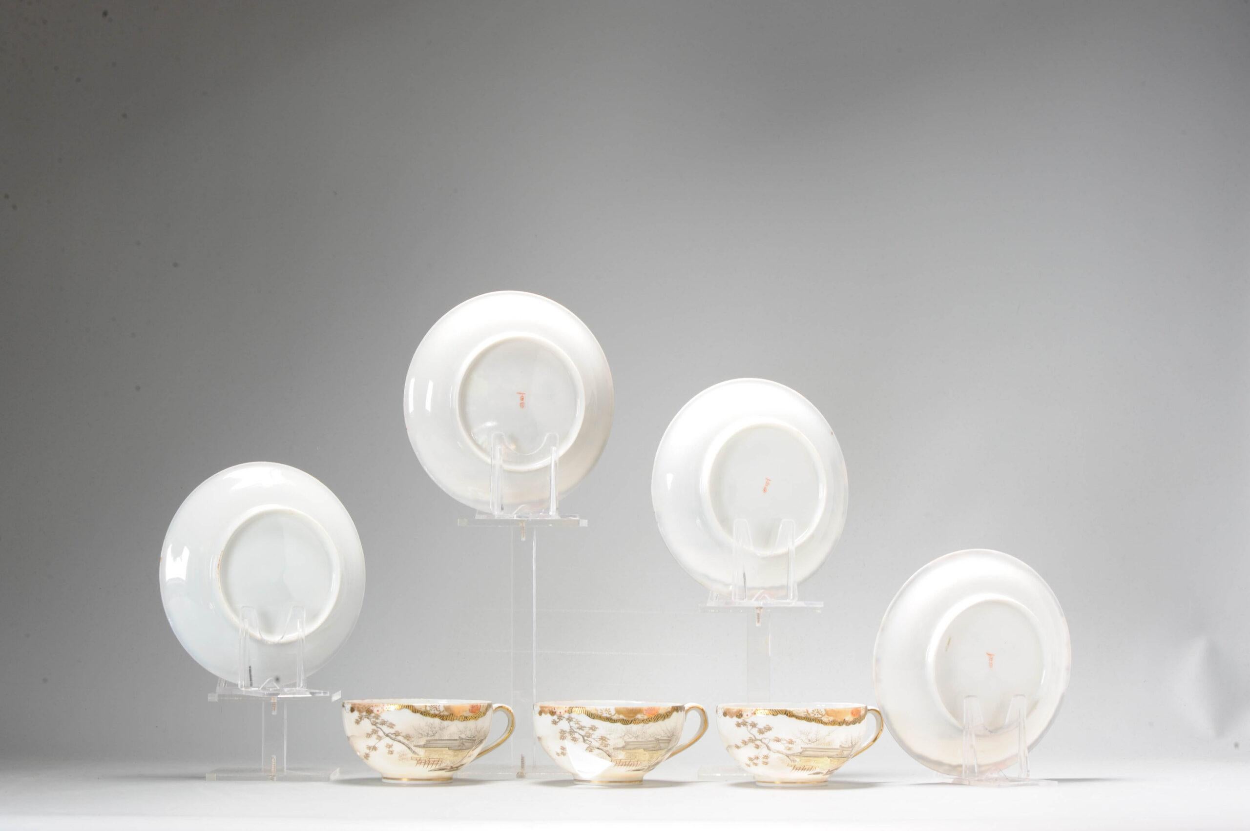 Set di antiche tazze da tè giapponesi Meiji, ciotole, fiori e figure, XIX secolo In condizioni buone in vendita a Amsterdam, Noord Holland