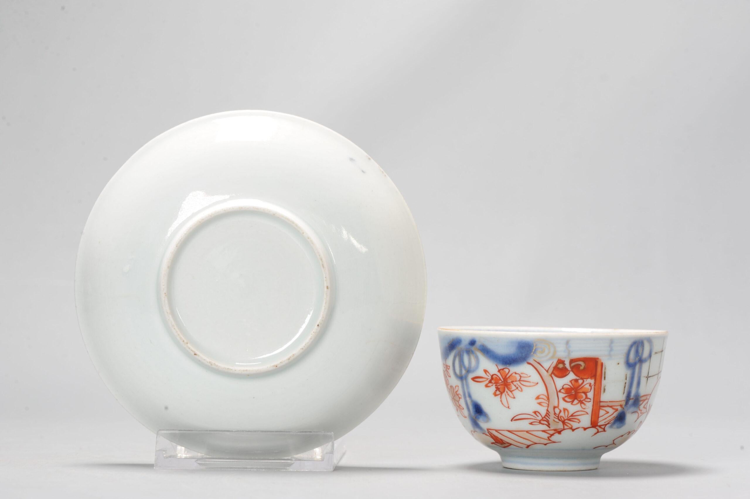 Japonais Ensemble de bols à thé en porcelaine japonaise ancienne de la période Edo, Oiseau floral Imari, vers 1700 en vente