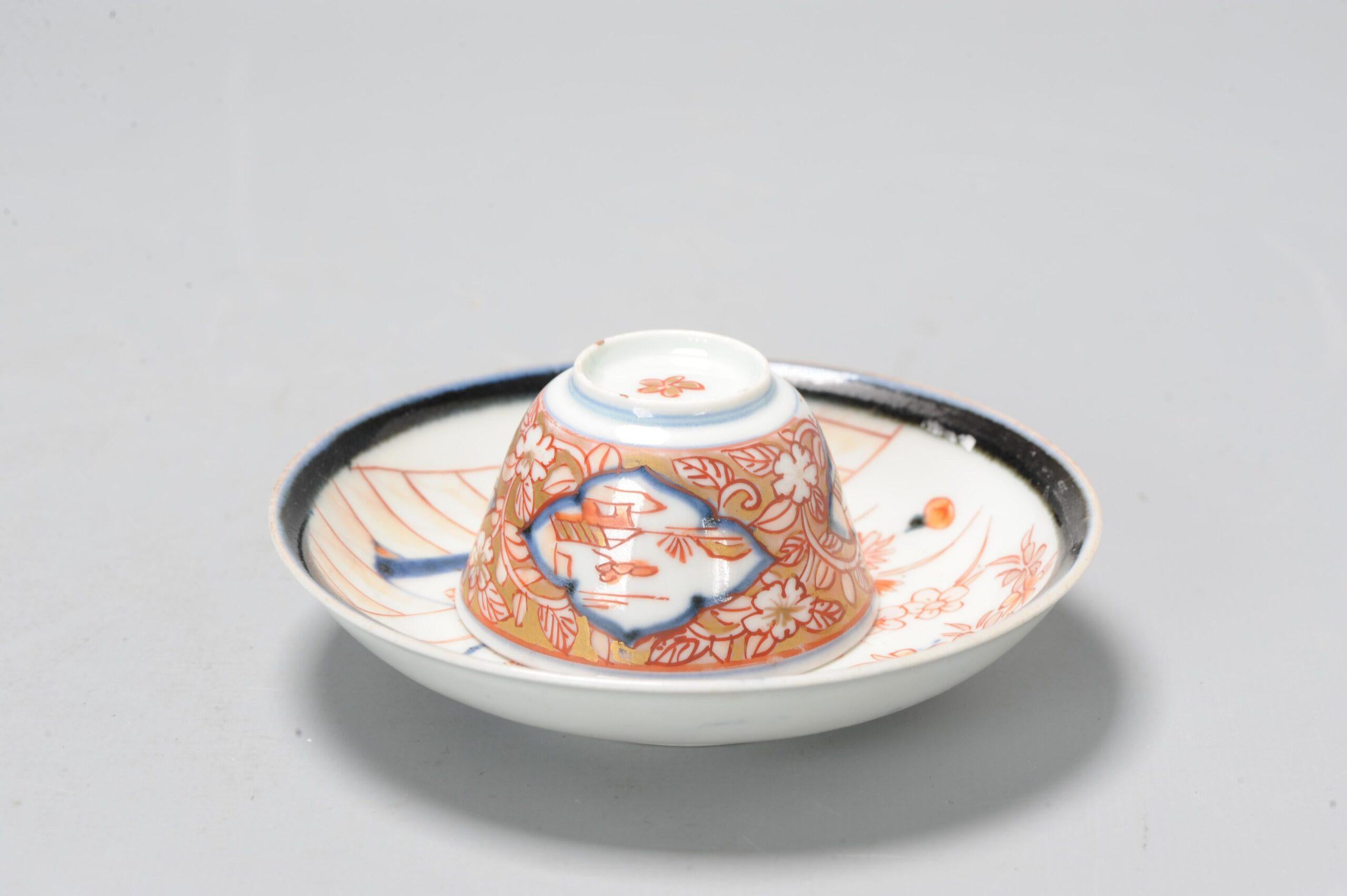 Japonais Ensemble de bols à thé en porcelaine japonaise ancienne de la période Edo, Oiseau floral Imari en vente