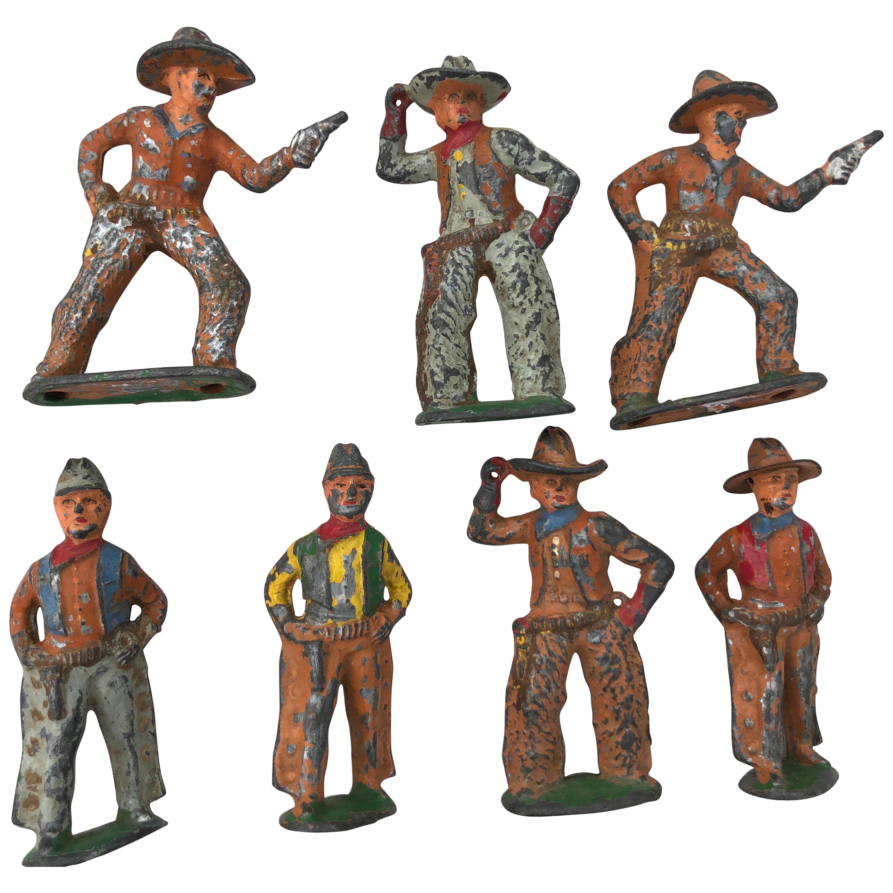 Sold-Set of Antique Lead Toy Cowboys, circa 1950