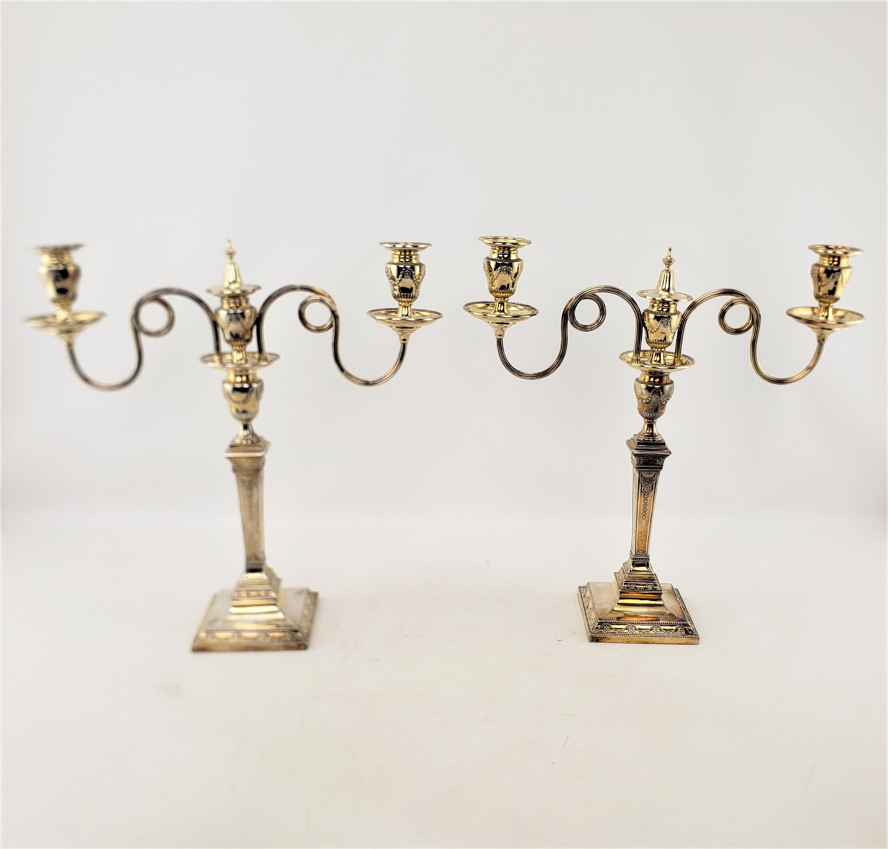 Edwardian Set of Antique Mappin & Webb Silver Plated & Gilt Washed Convertible Candelabras For Sale