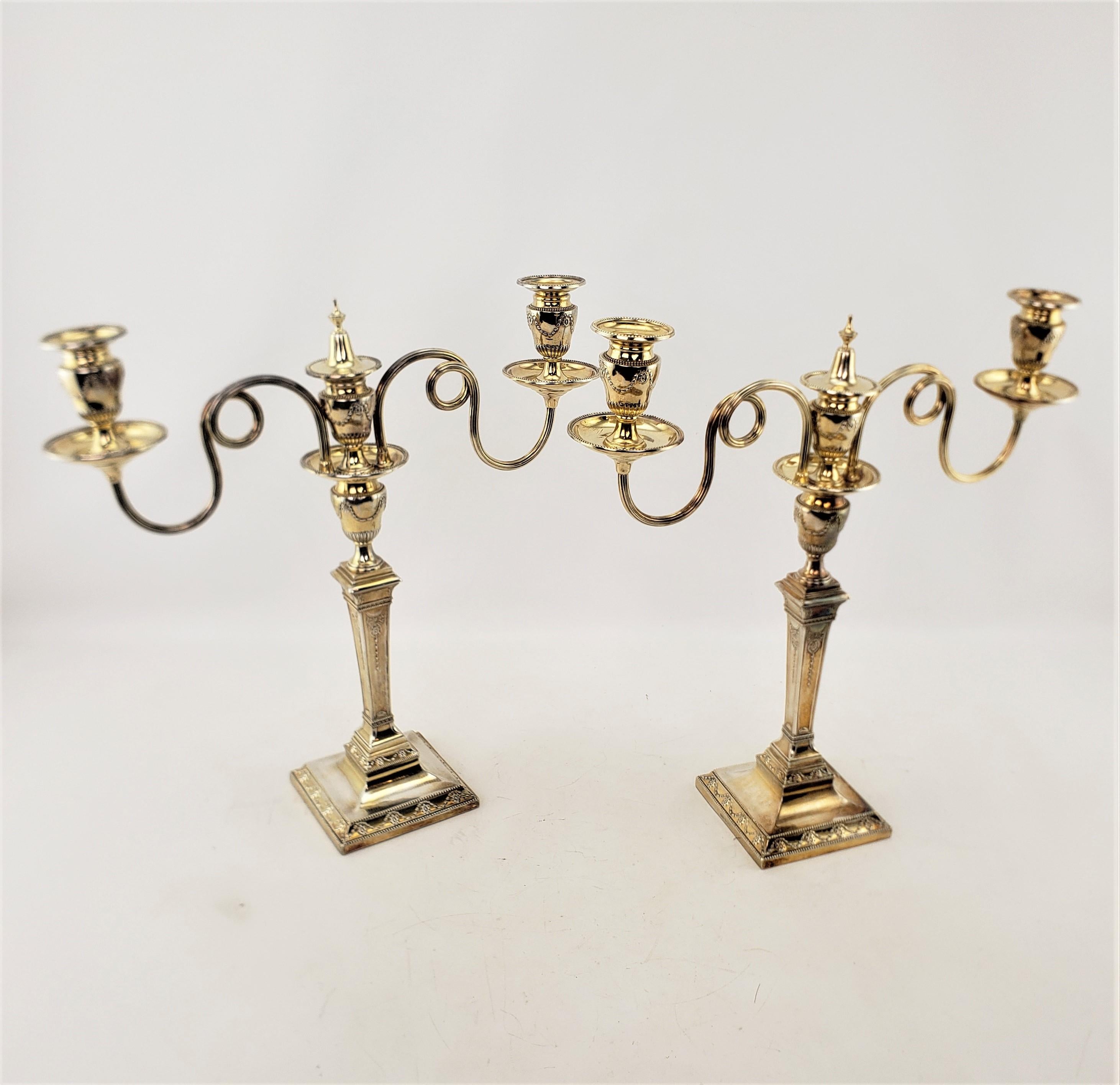 English Set of Antique Mappin & Webb Silver Plated & Gilt Washed Convertible Candelabras For Sale