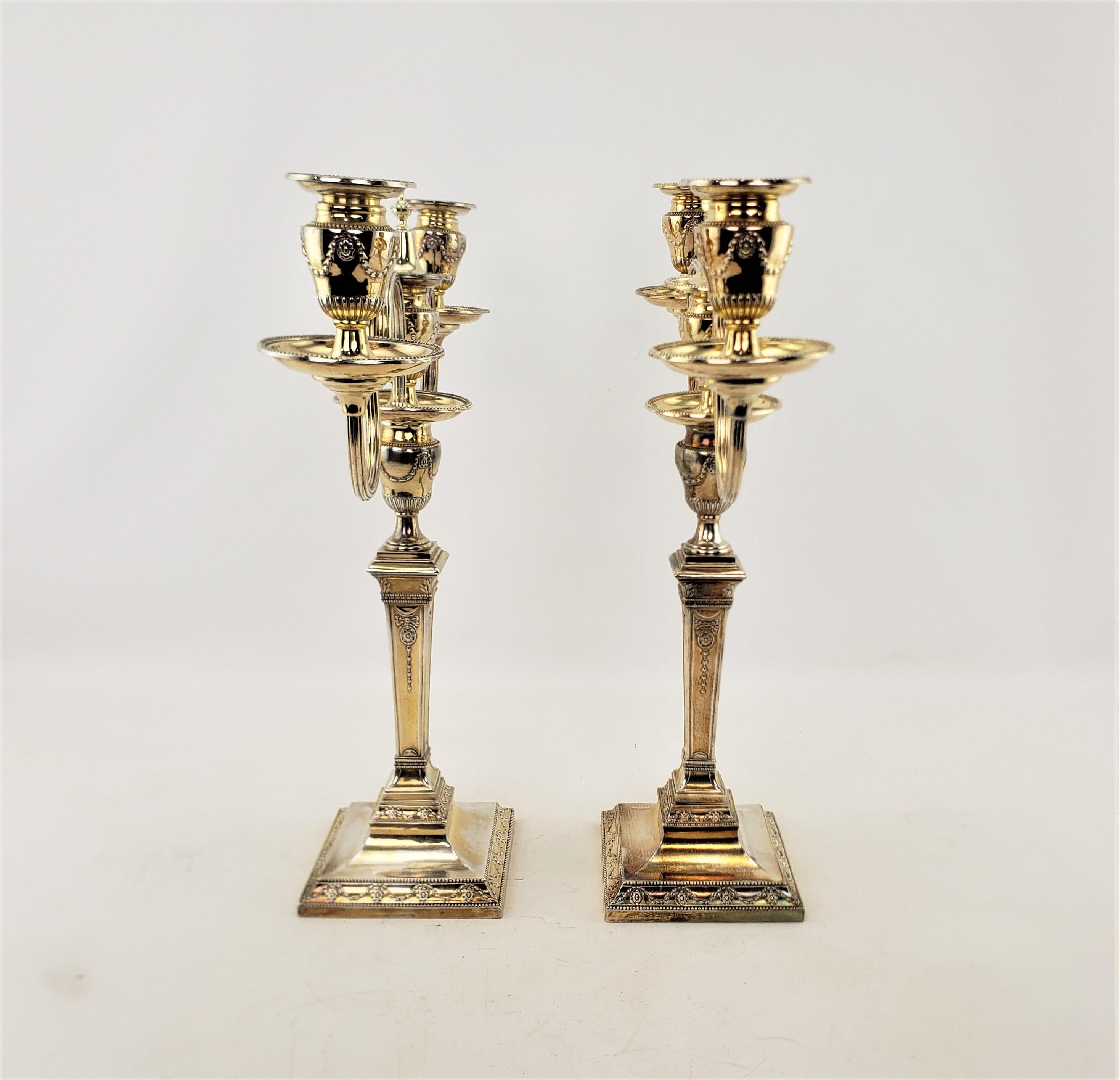 Set of Antique Mappin & Webb Silver Plated & Gilt Washed Convertible Candelabras In Good Condition For Sale In Hamilton, Ontario