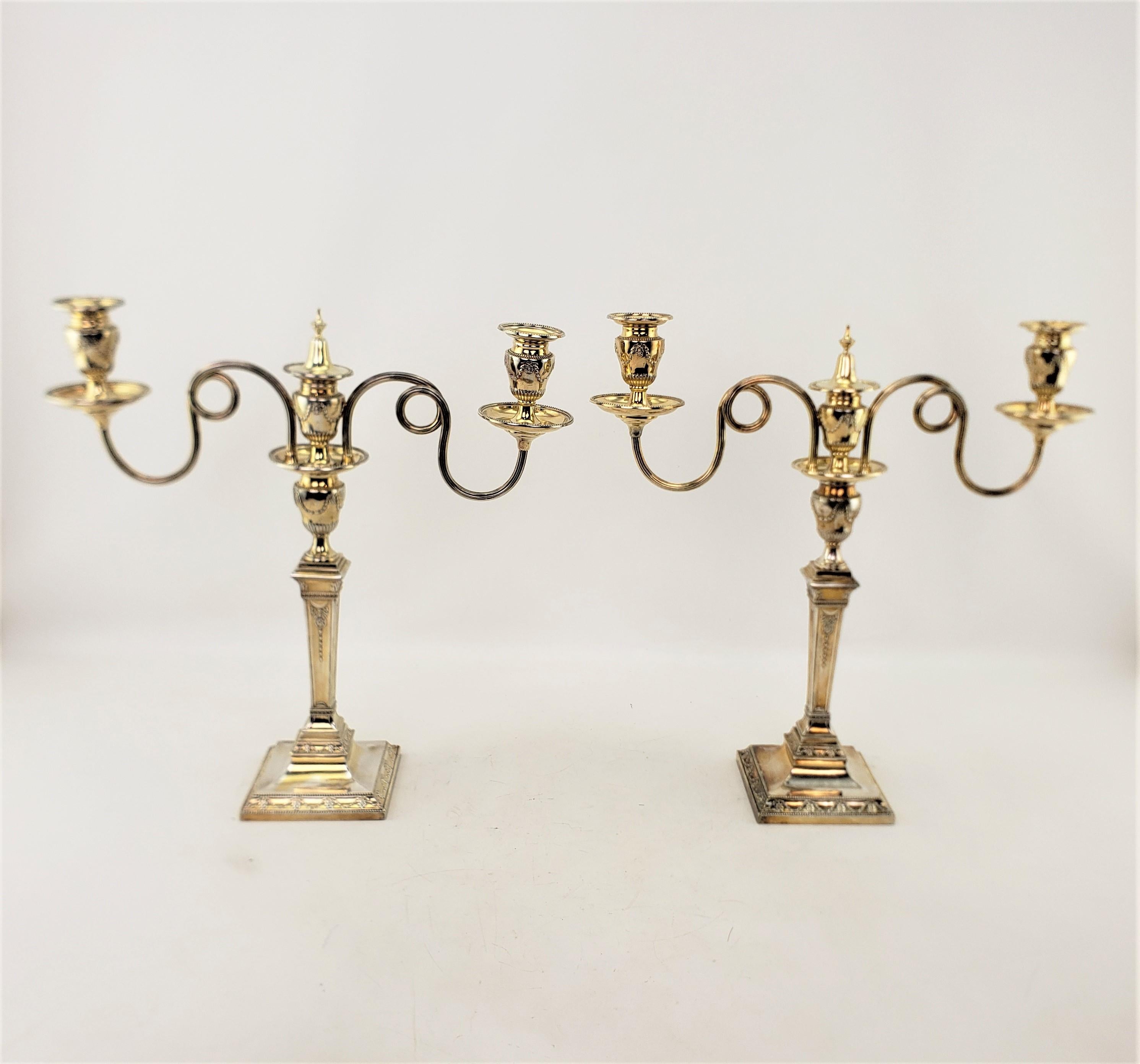 20th Century Set of Antique Mappin & Webb Silver Plated & Gilt Washed Convertible Candelabras For Sale