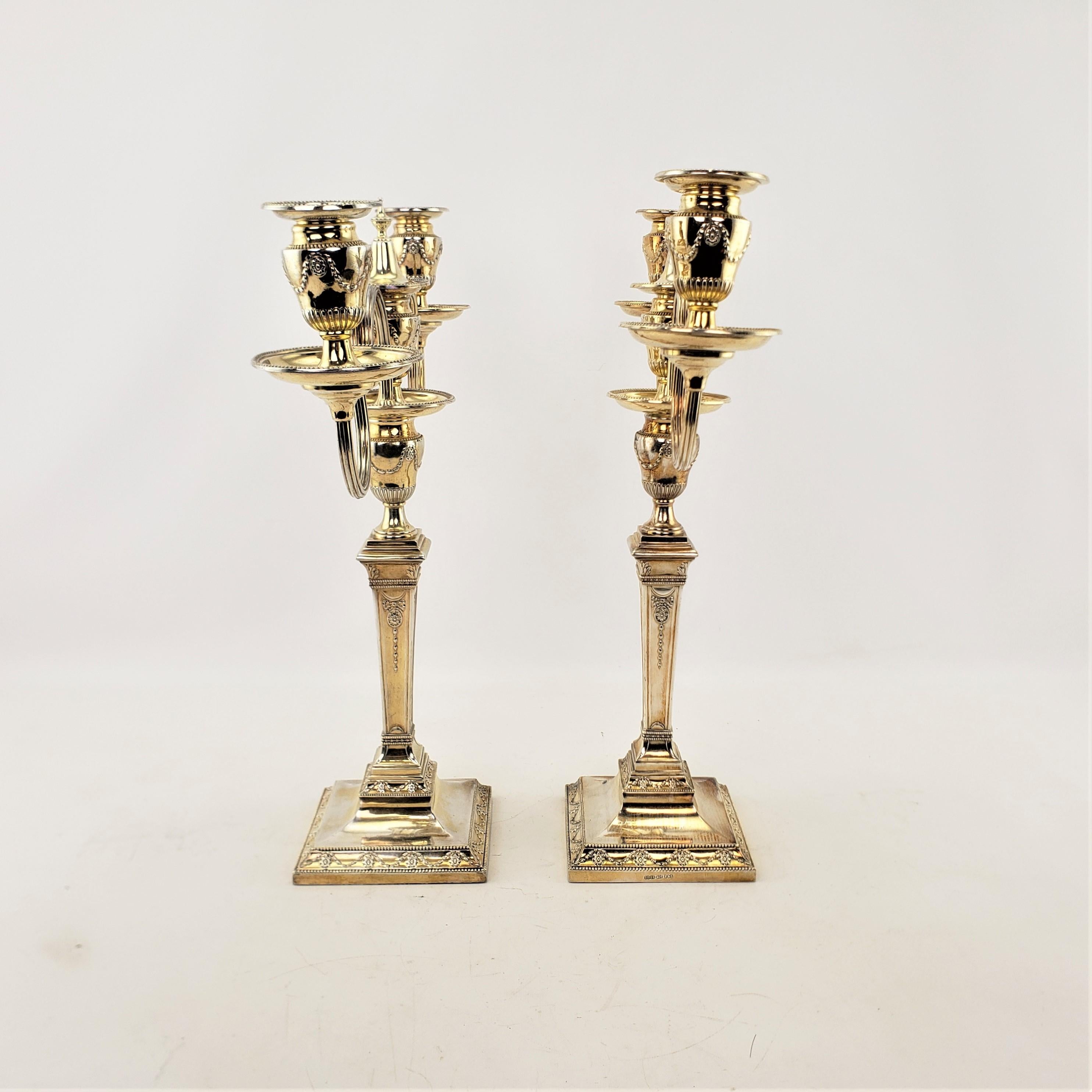 Set of Antique Mappin & Webb Silver Plated & Gilt Washed Convertible Candelabras For Sale 1