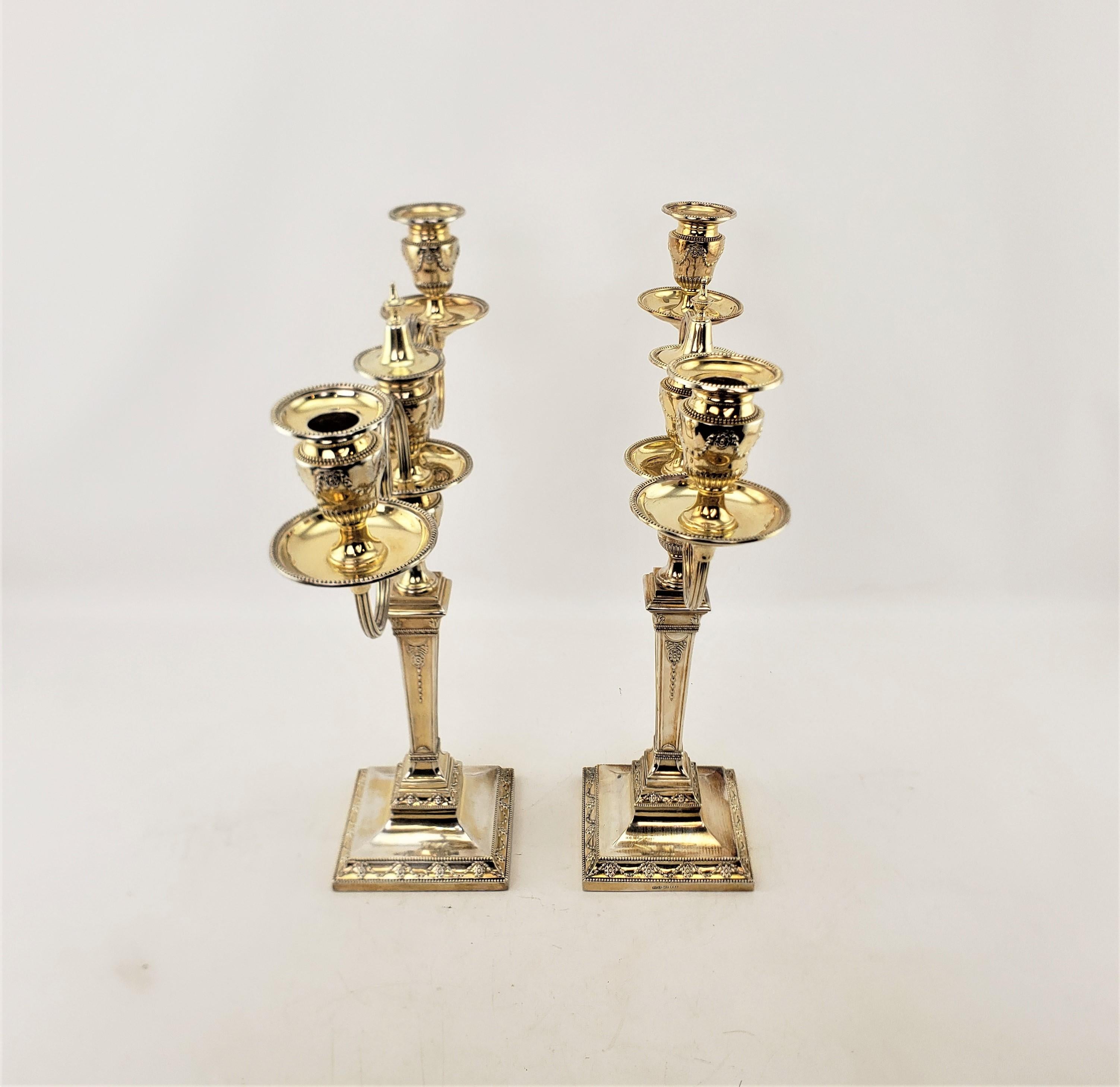 Set of Antique Mappin & Webb Silver Plated & Gilt Washed Convertible Candelabras For Sale 2