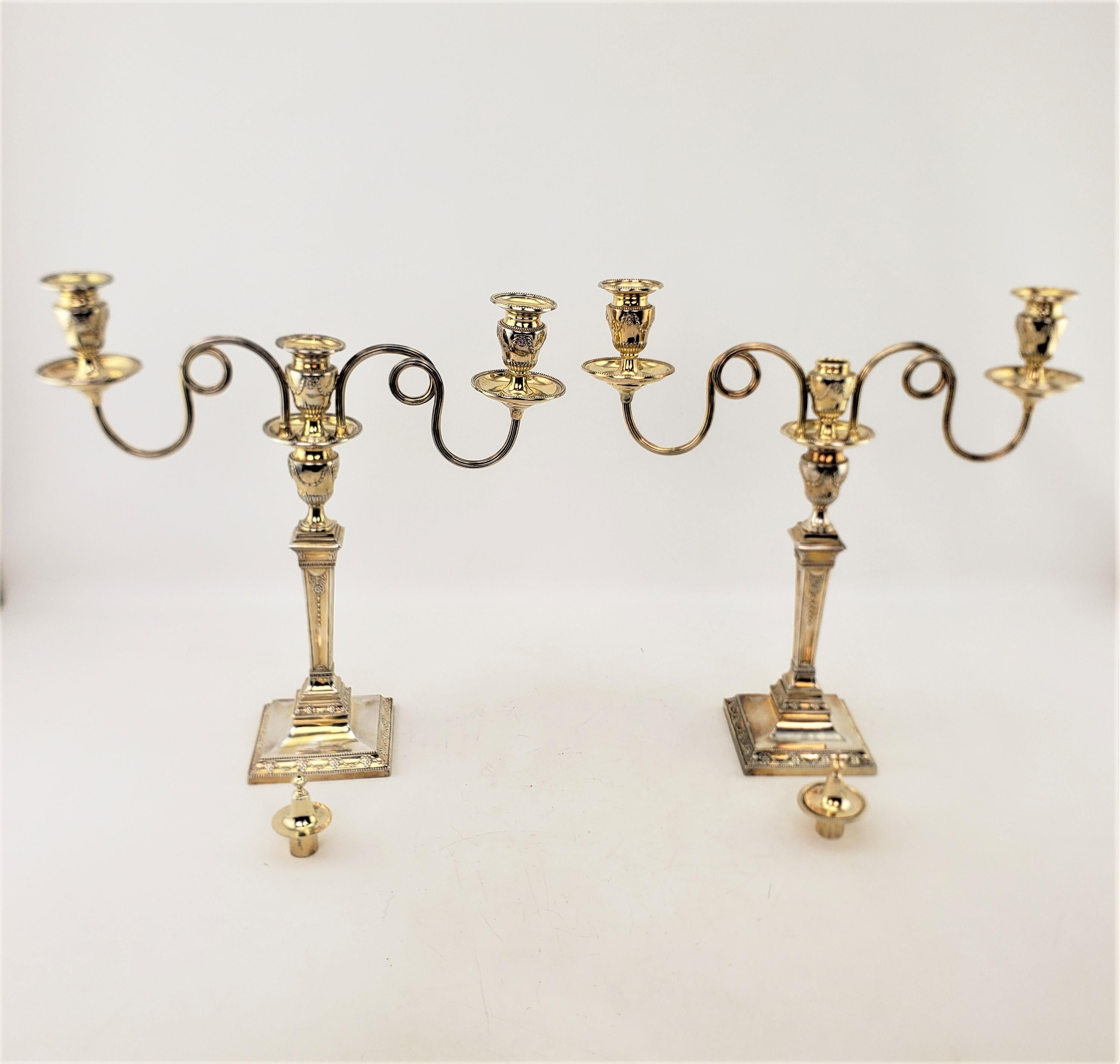 Set of Antique Mappin & Webb Silver Plated & Gilt Washed Convertible Candelabras For Sale 3