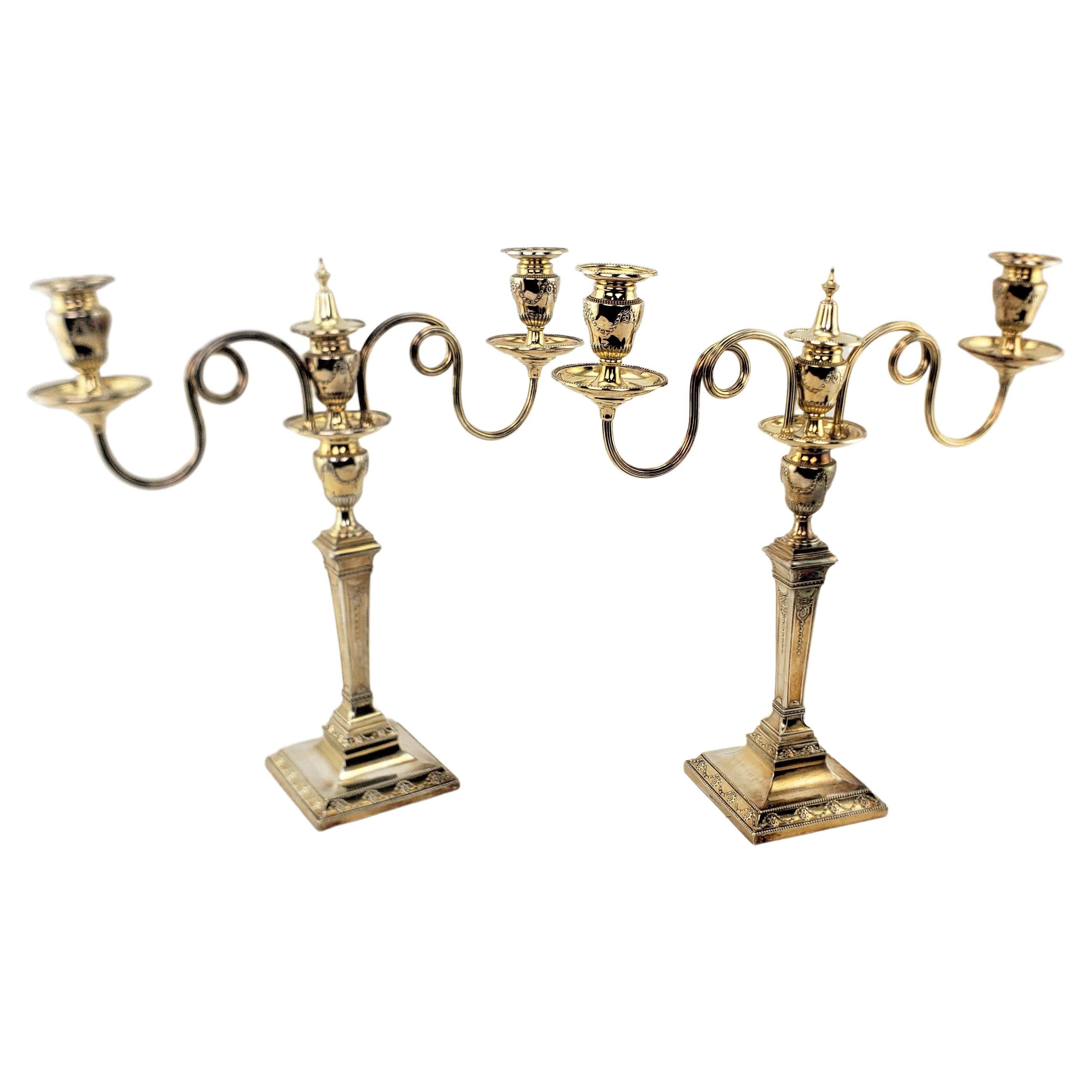 Set of Antique Mappin & Webb Silver Plated & Gilt Washed Convertible Candelabras For Sale