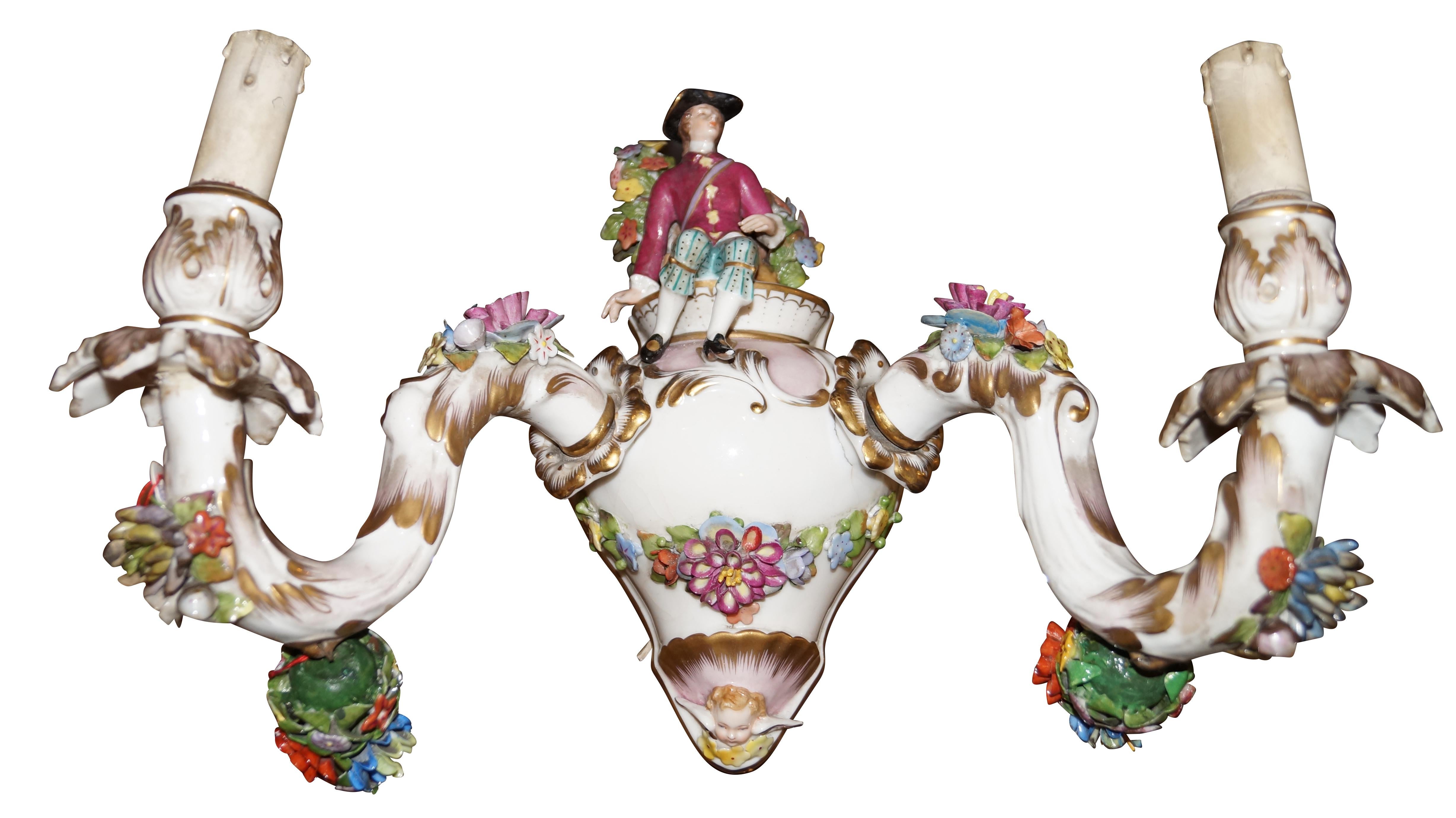German Set of Antique Meissen Porcelain Applique, Early 1900s For Sale