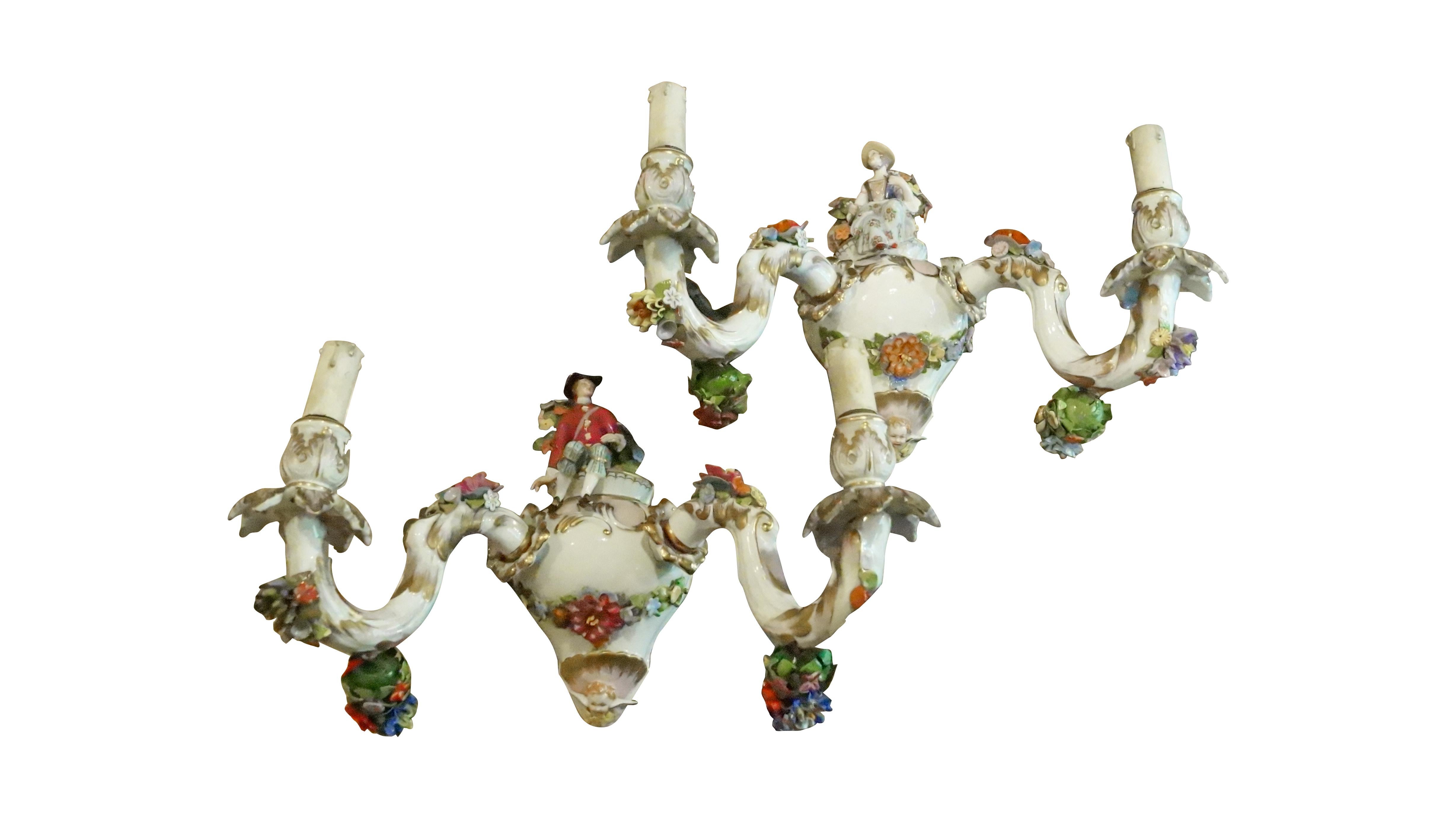Set of Antique Meissen Porcelain Applique, Early 1900s For Sale 3