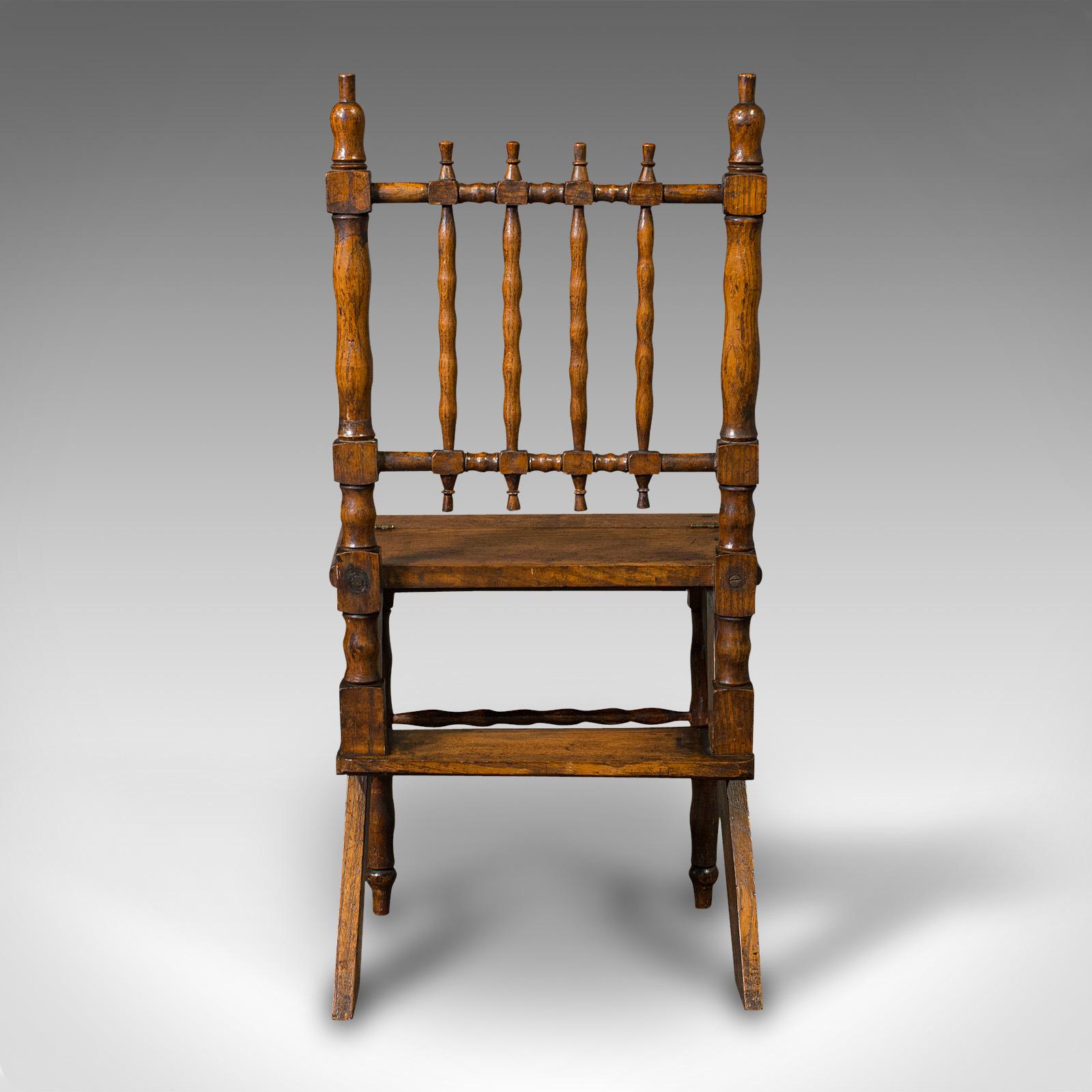 19th Century Set of Antique Metamorphic Library Steps, English, Oak, Folding Chair, Georgian