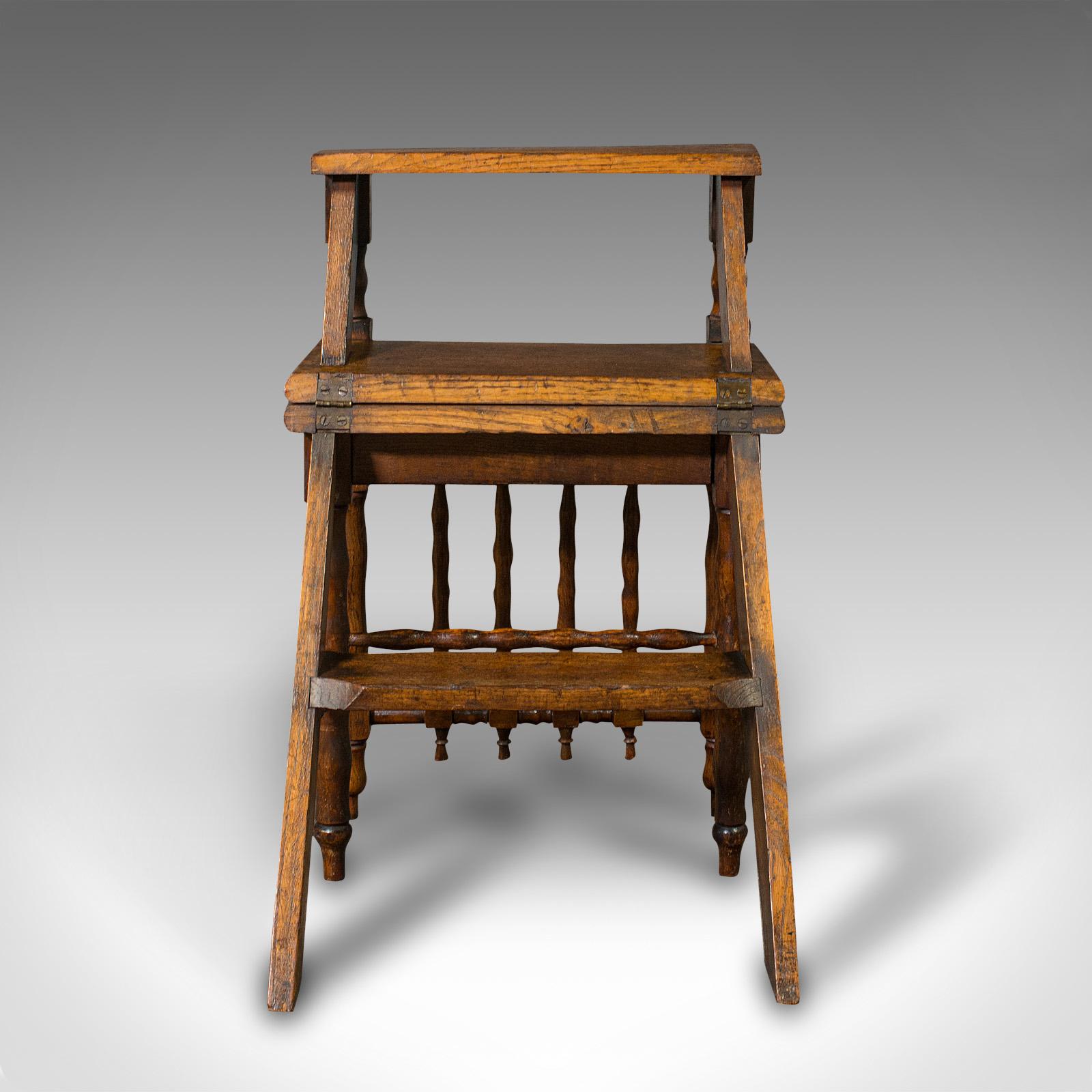 Set of Antique Metamorphic Library Steps, English, Oak, Folding Chair, Georgian 1