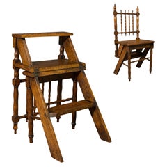 Set of Antique Metamorphic Library Steps, English, Oak, Folding Chair, Georgian