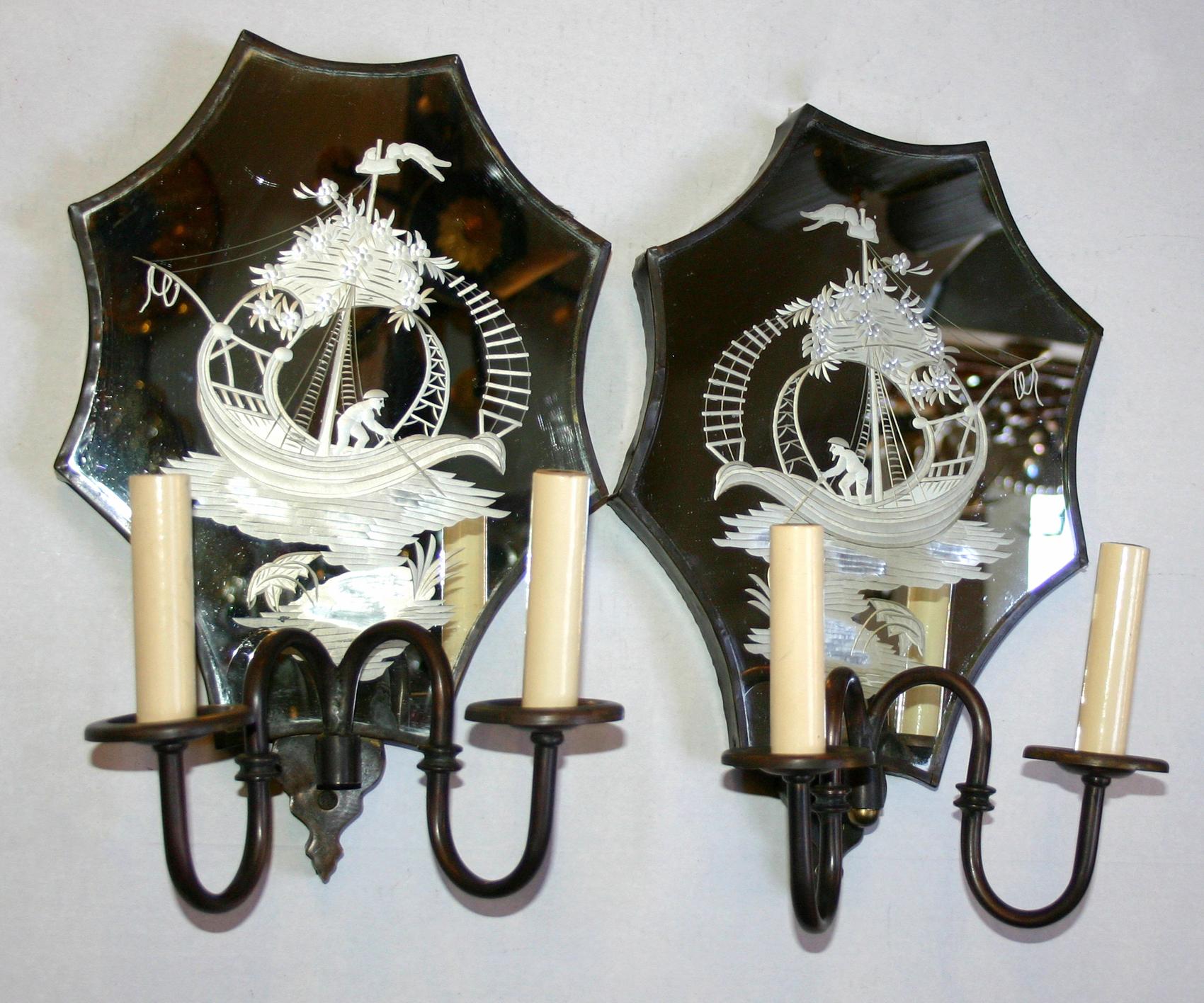 French Set of Antique Mirror Sconces, Sold Per Pair For Sale