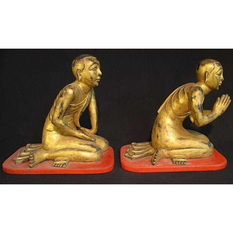 Burmese Set of antique monk statues from Burma For Sale