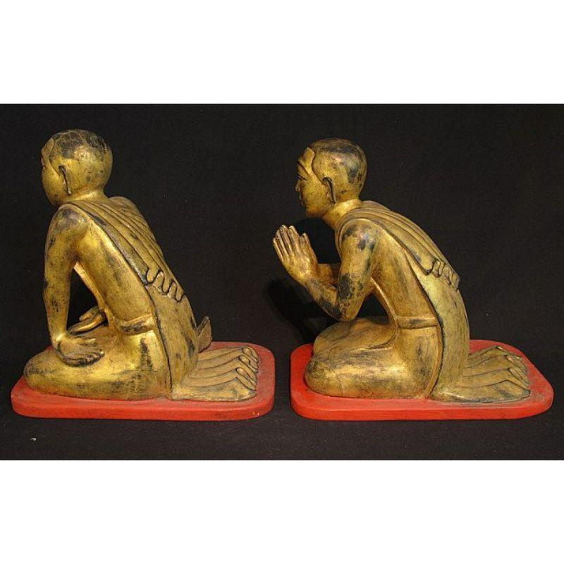19th Century Set of antique monk statues from Burma For Sale