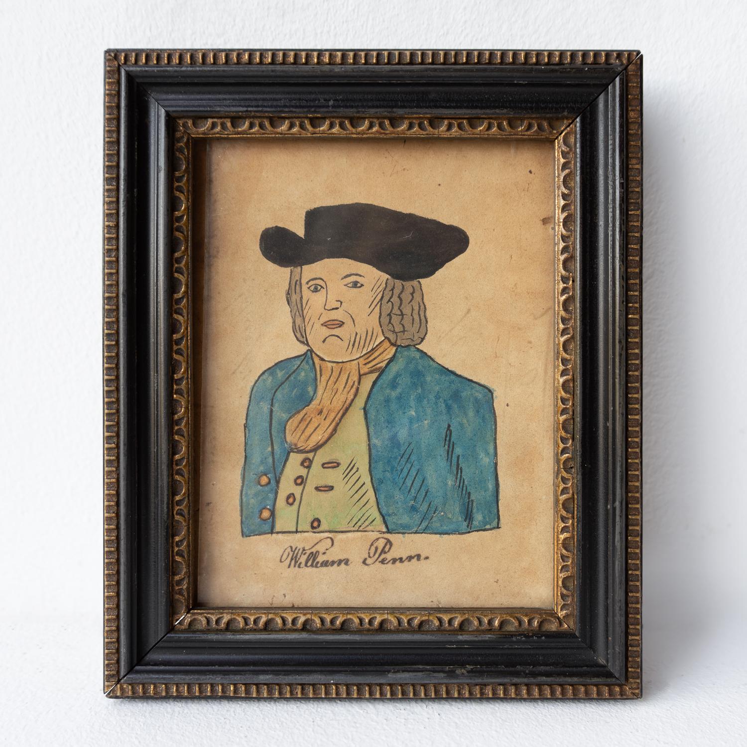 Set Of Antique Naive Folk Art Portrait Drawings, Pen, Ink And Watercolour 19th C In Good Condition In Bristol, GB