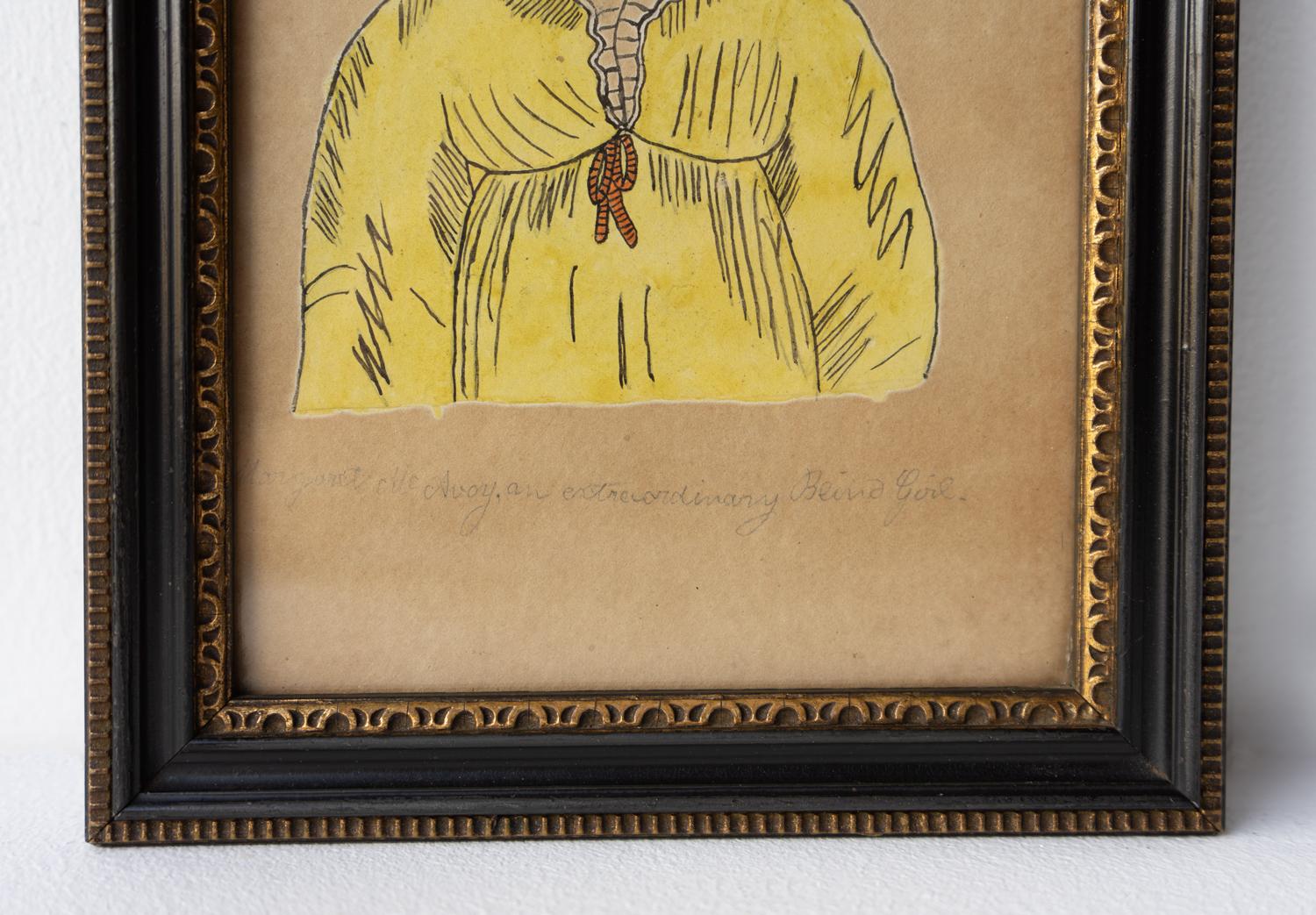 Wood Set Of Antique Naive Folk Art Portrait Drawings, Pen, Ink And Watercolour 19th C