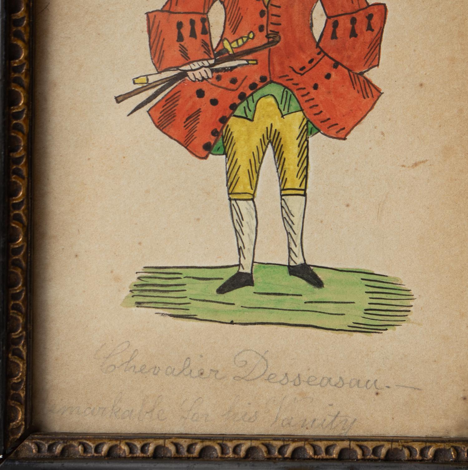Set Of Antique Naive Folk Art Portrait Drawings, Pen, Ink And Watercolour 19th C 2