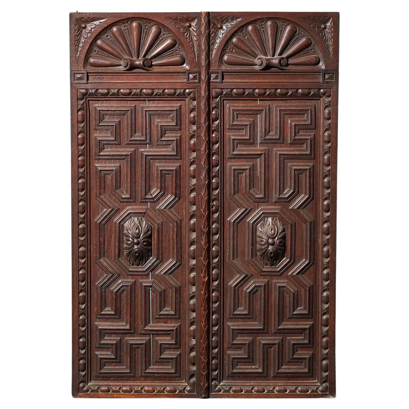 Set di ante di armadio geometriche in Oak antico in vendita