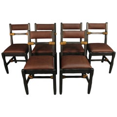 Set of Antique Rancho 6 Coronado Chairs with Rope and Leather