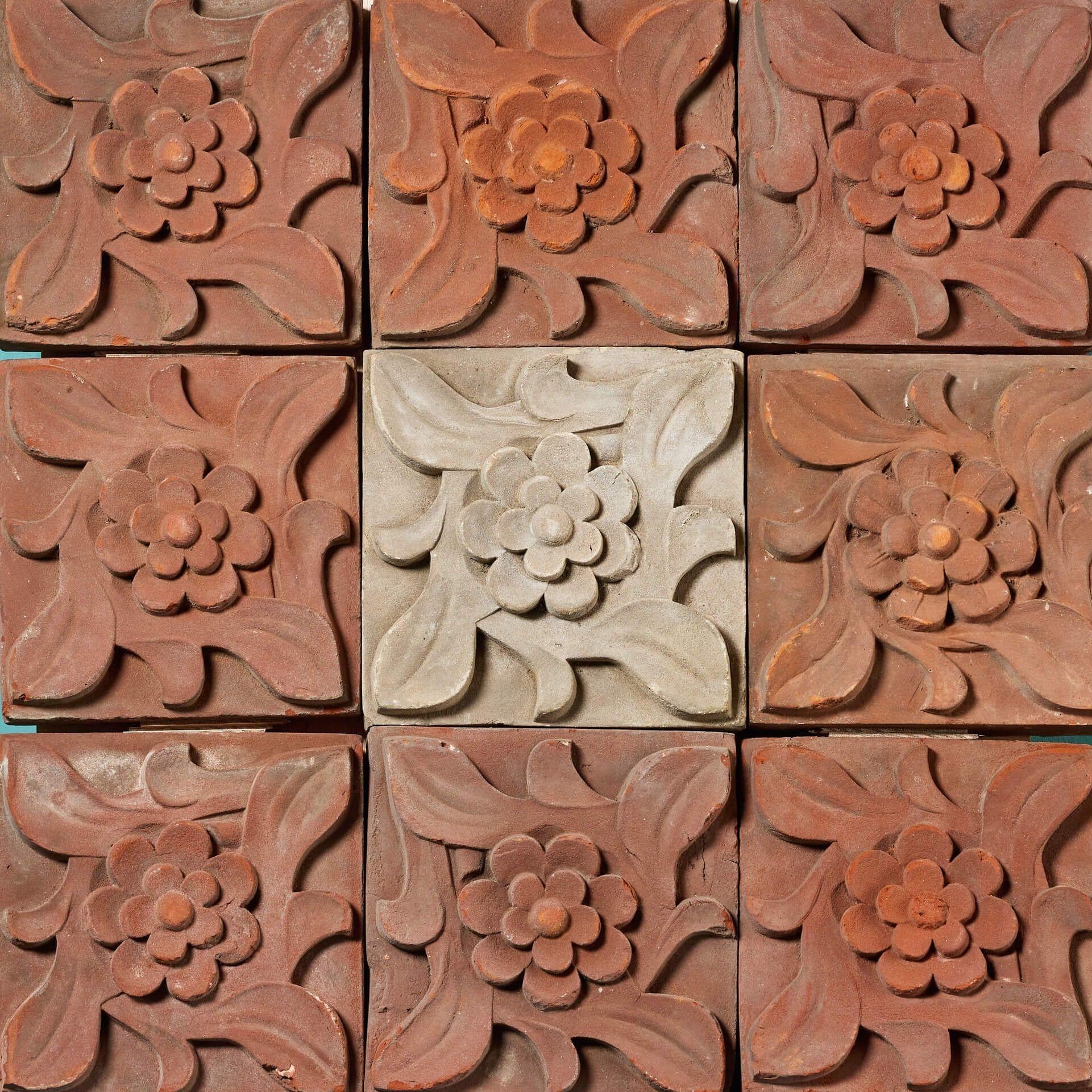 Victorian Set of Antique Red & Buff Terracotta Plaques For Sale