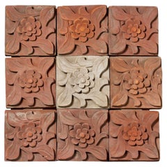Juego de placas antiguas de terracota roja y beige