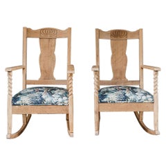 Set of antique reupholstered barley twist rockers with wool pillows