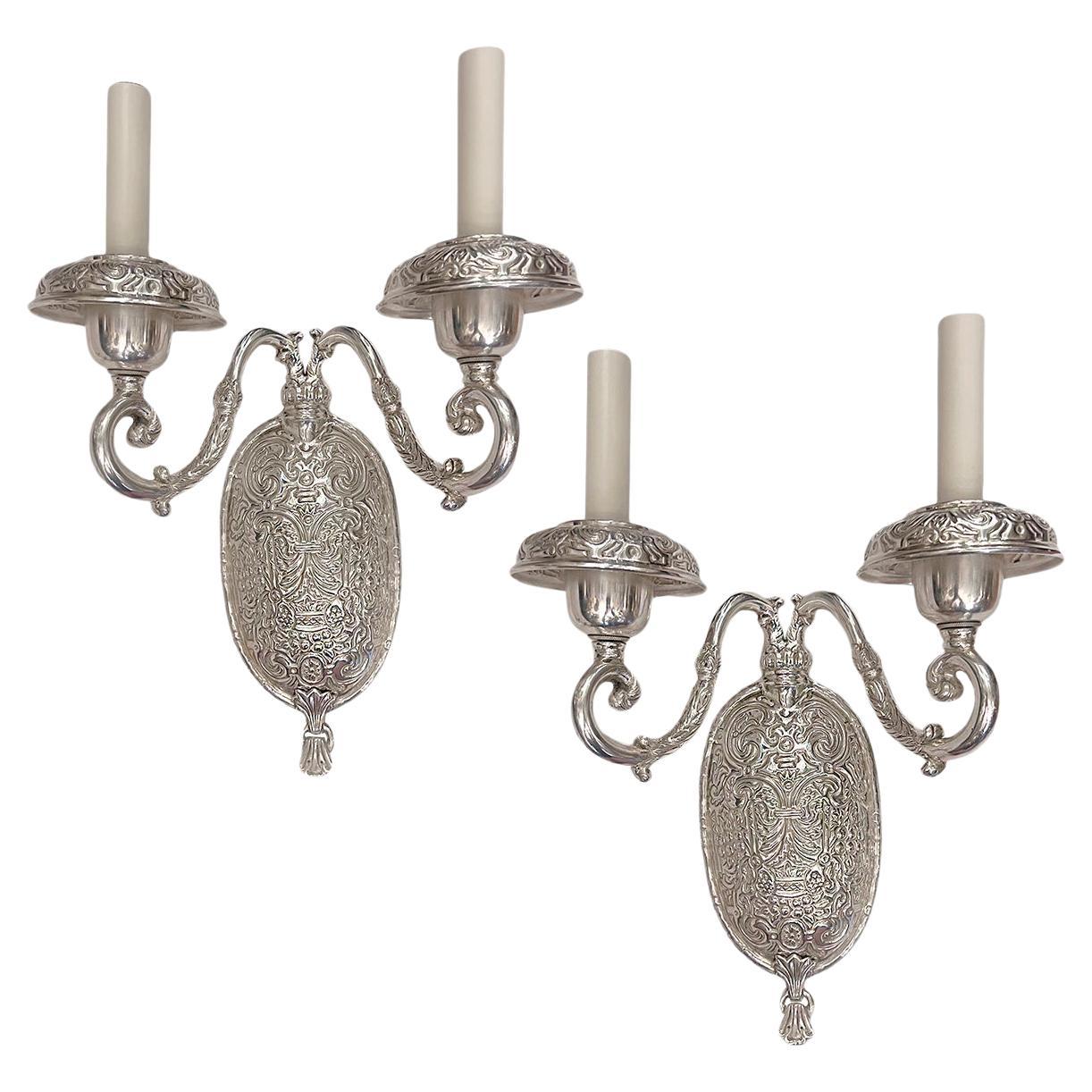 Set of Antique Silver Plated Sconces, Sold per Pair