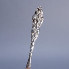 Set of Antique Sterling Silver Repousse Orchid Serving Spoon and Fork circa 1890