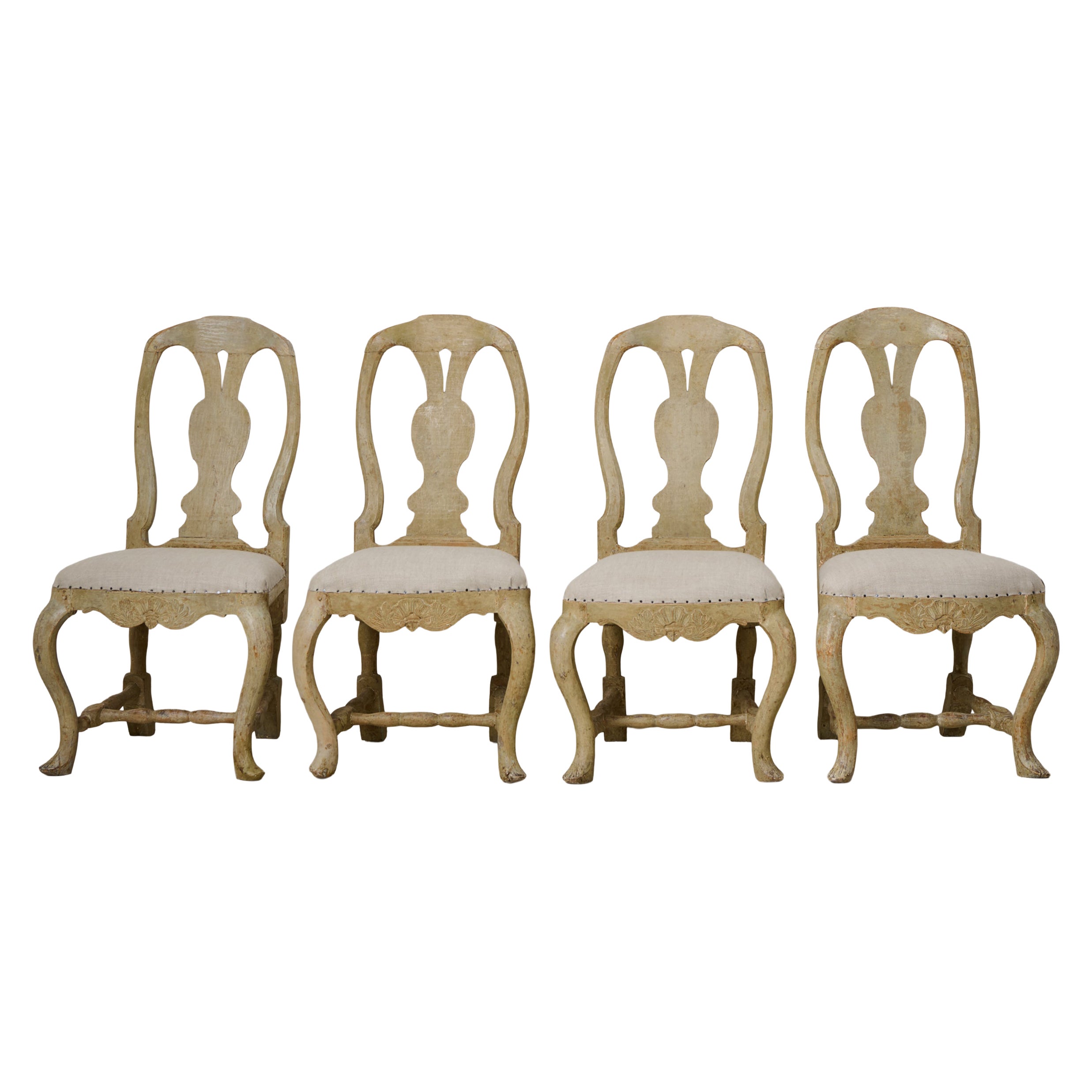 Set of Antique Swedish 18th Century Period Rococo Chairs with New Upholstery
