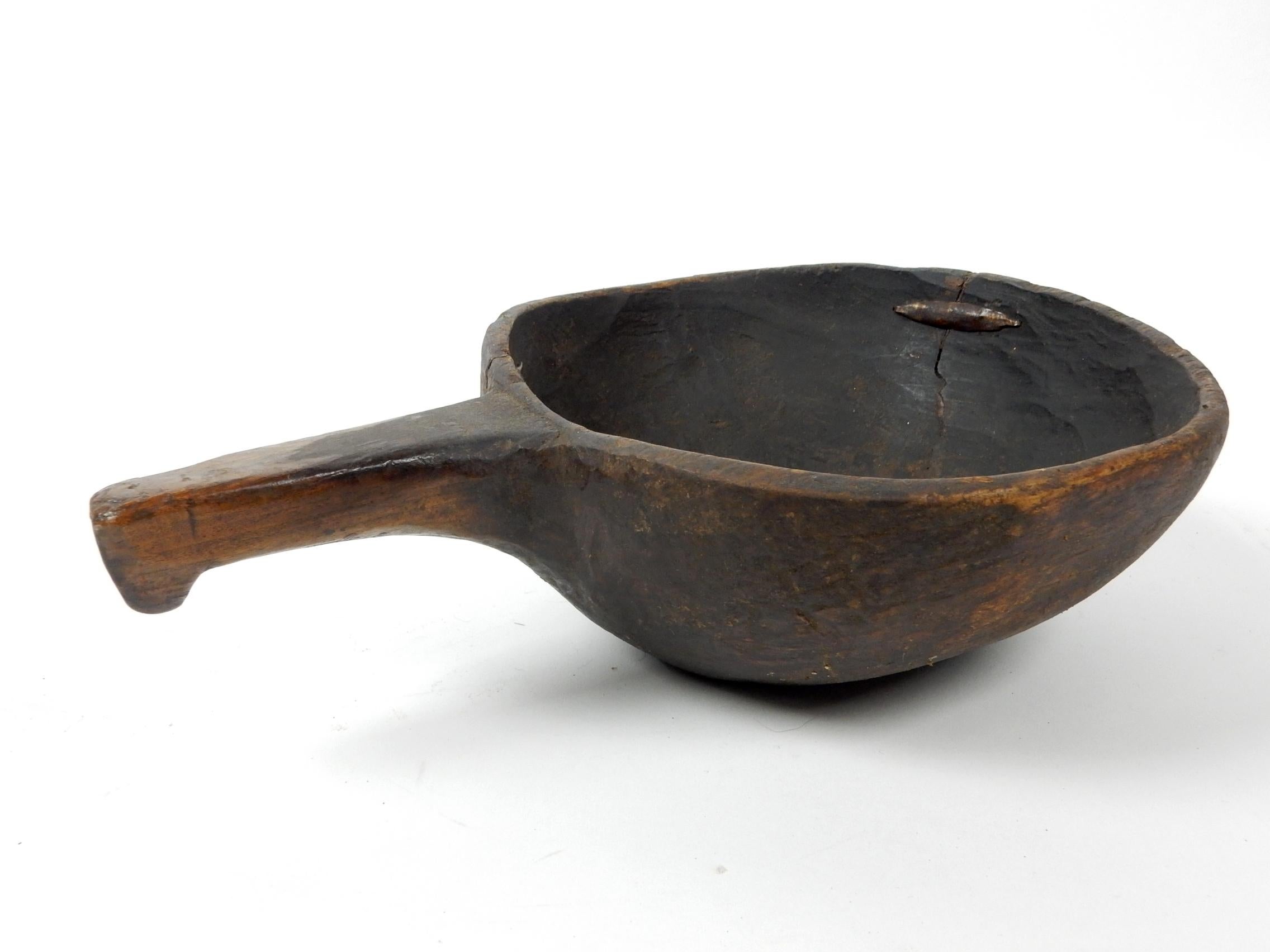 19th Century Set of Antique Swedish Folk Art Repaired Wooden Handled  Kitchen Bowls  For Sale