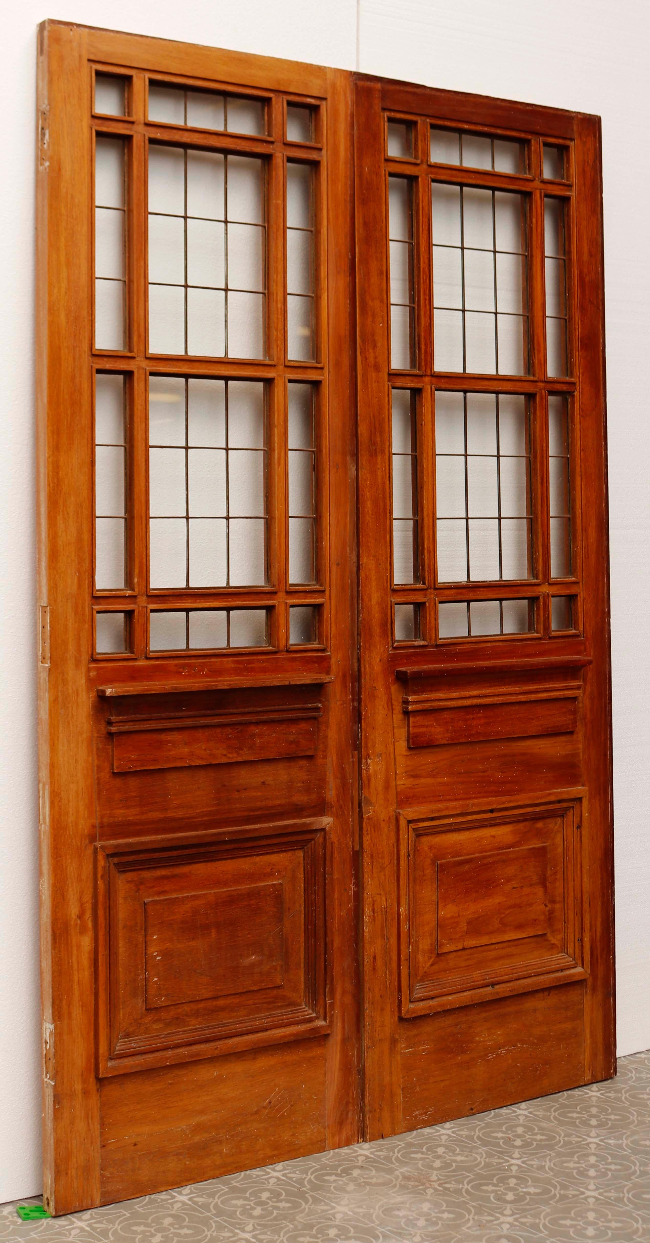 Set of Antique Teak Copper Light Doors For Sale 1