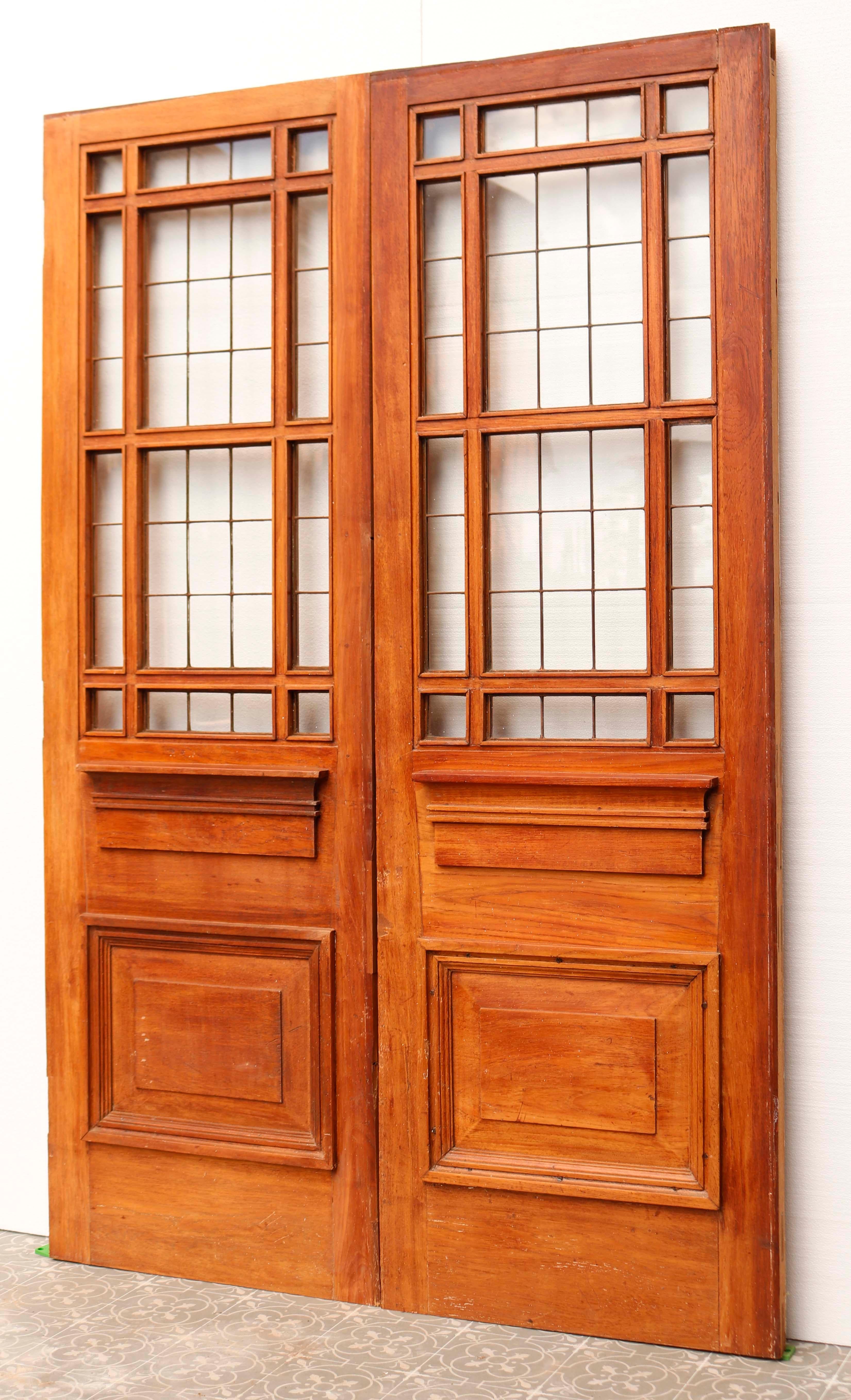 Set of Antique Teak Copper Light Doors For Sale 2
