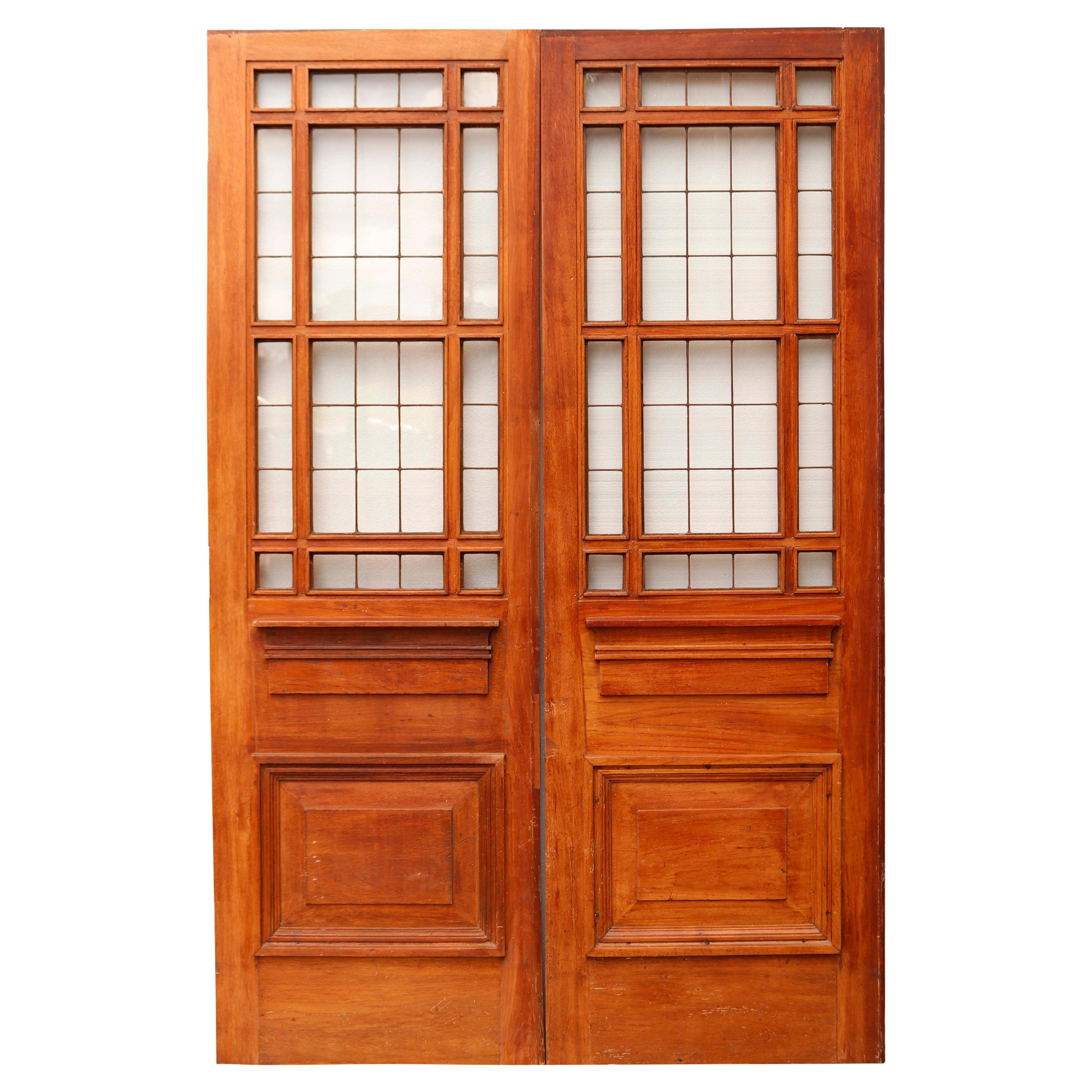 Set of Antique Teak Copper Light Doors