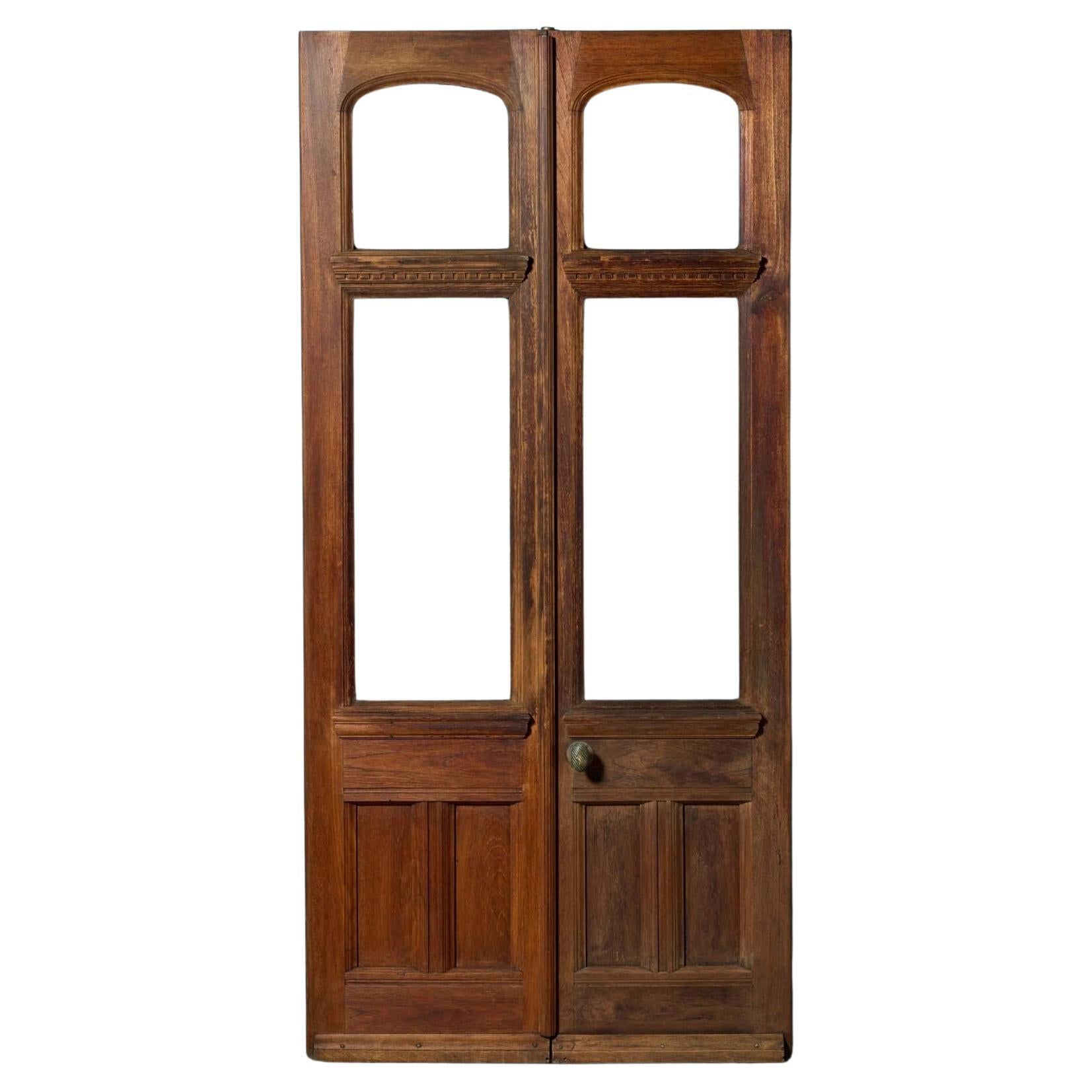 Set of Antique Teak Glazed Double Doors For Sale