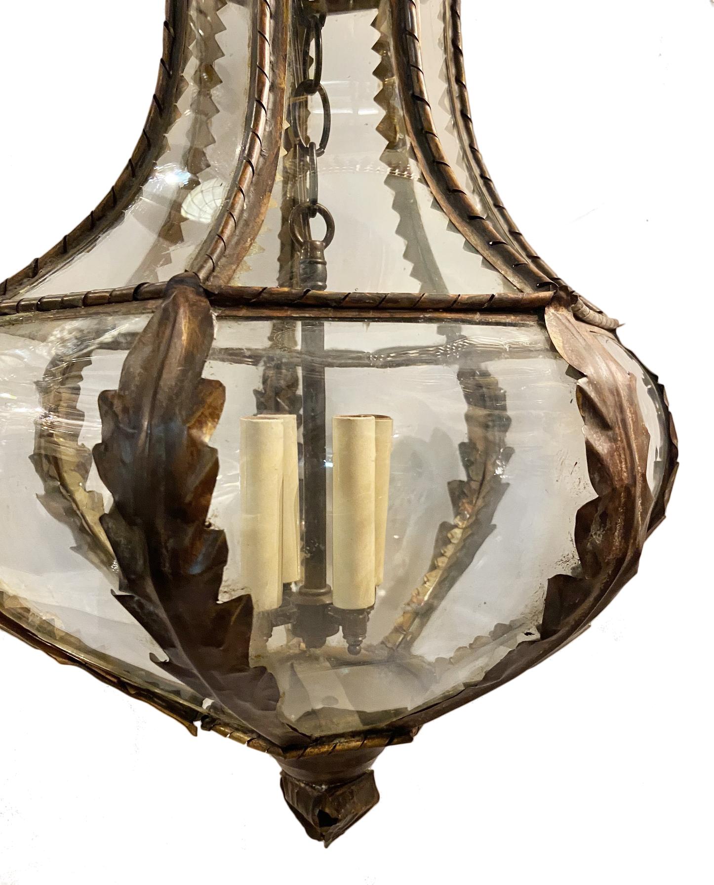 A set of four circa 1920s Italian metal lanterns with glass insets. Sold individually.

Measurements:
Height 30