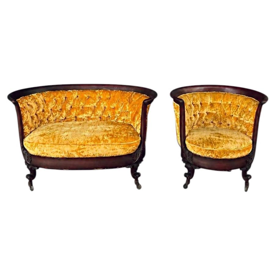Antiker viktorianischer Mahagoni-Liegestuhl im Empire-Stil und Sessel im Angebot