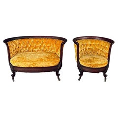 Set of Antique Victorian Empire Style Mahogany Loveseat & Arm Chair