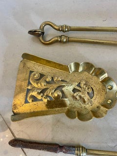 Set of Antique Victorian Quality Brass Fire Irons