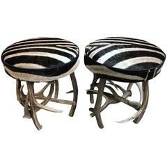 Set of Antler Stools with Zebra Hide