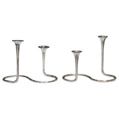 Set von Anton Michelsen, Dänisches modernes, kleines Sterlingsilber-Kandelaber
