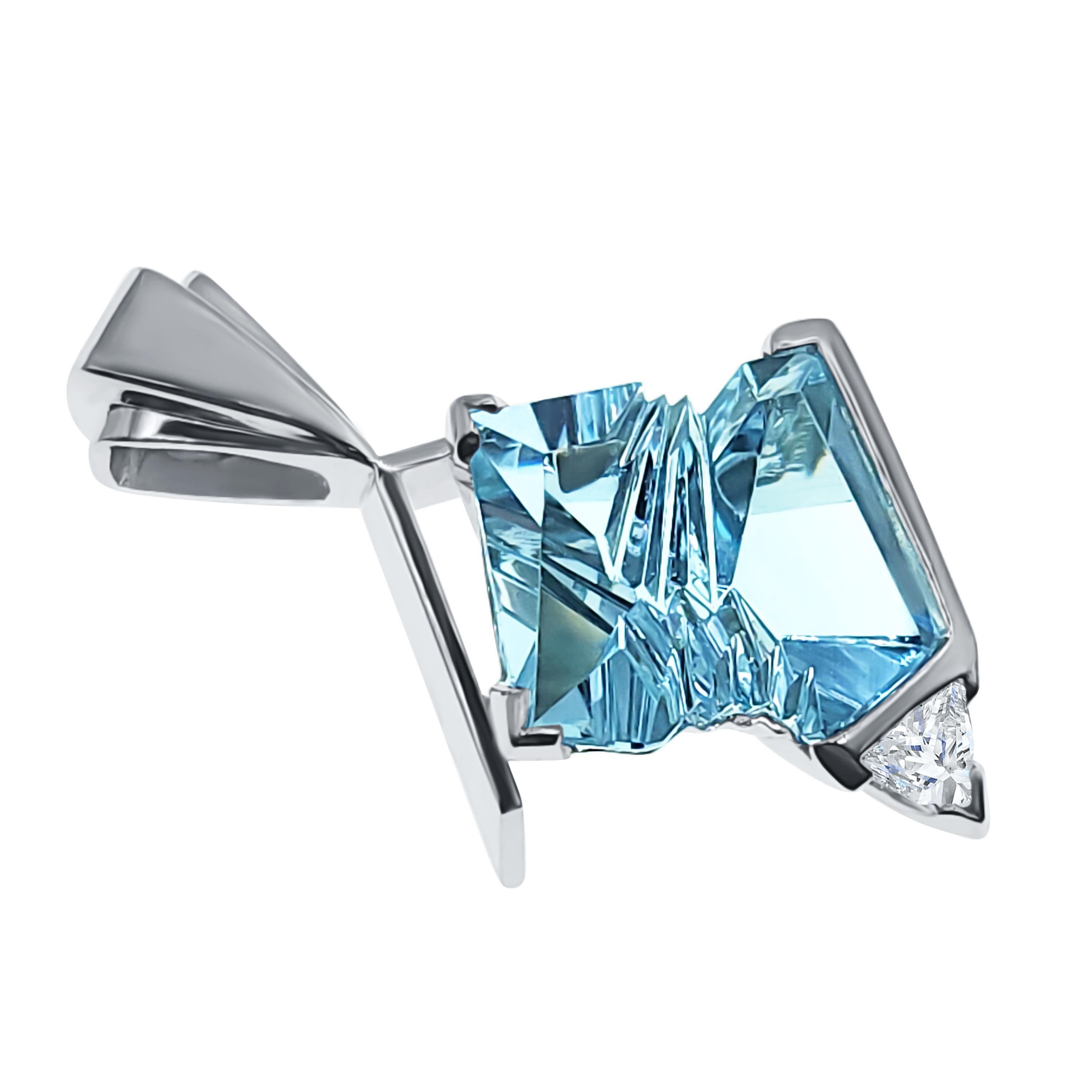 Set of Aquamarine Ring, Pendant & Blue Topaz Earrings, 14K White Gold & Diamonds For Sale 3