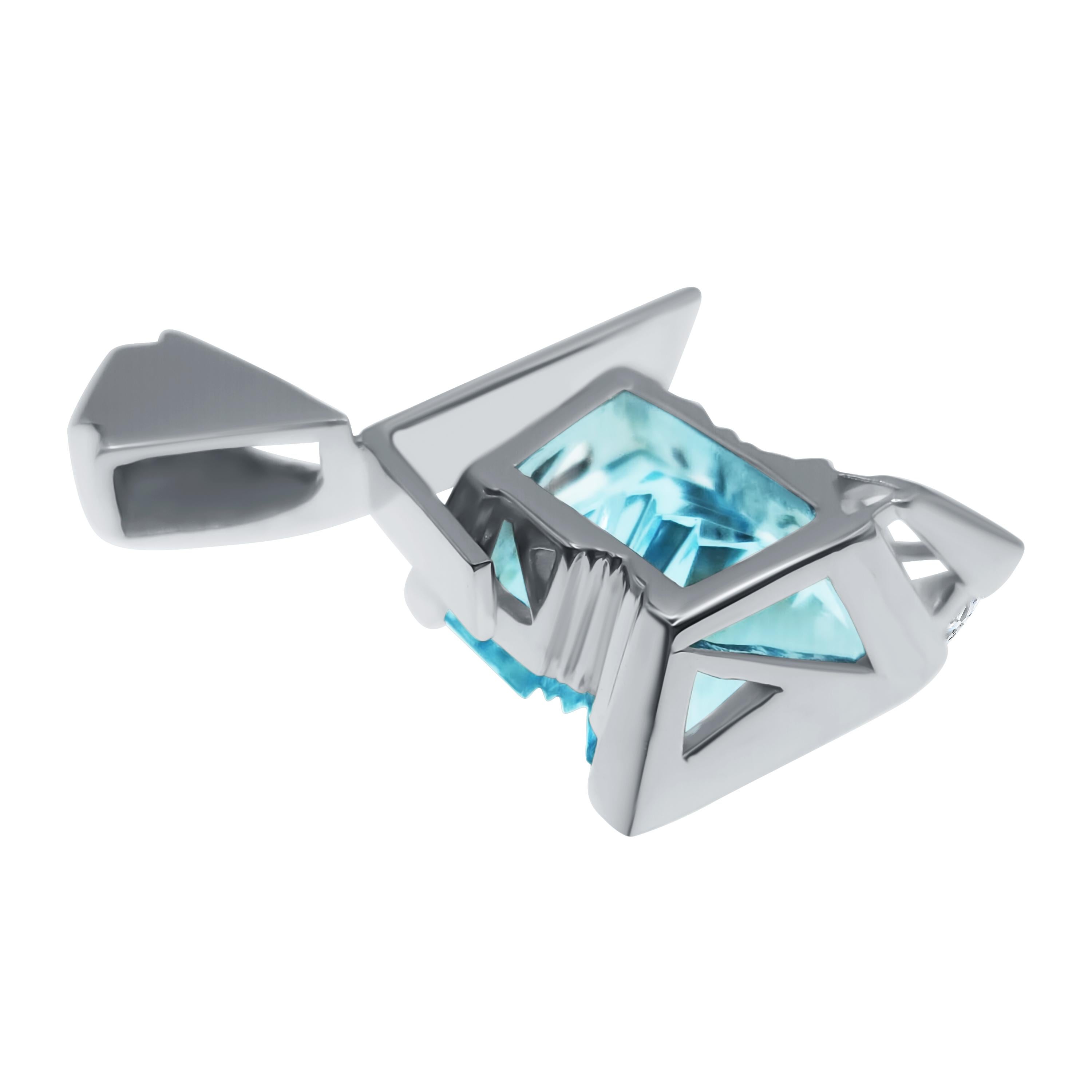 Set of Aquamarine Ring, Pendant & Blue Topaz Earrings, 14K White Gold & Diamonds For Sale 6